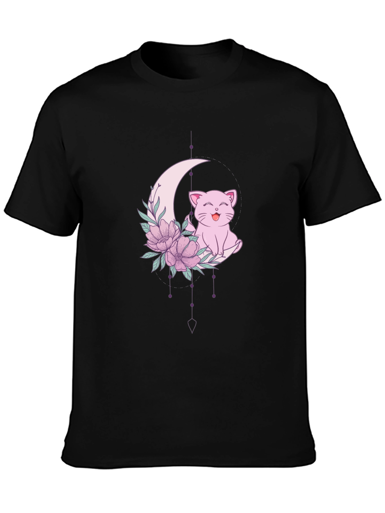 Cute Cat Moon Floral Graphic Tee