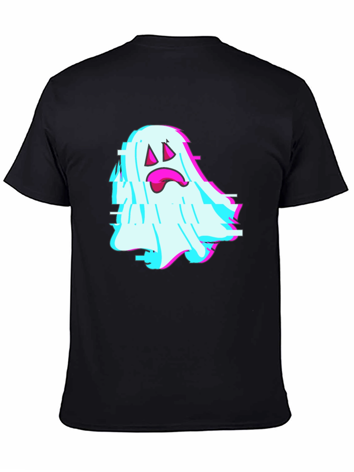 Glitch Ghost Graphic Tee - Soft Black Cotton Blend