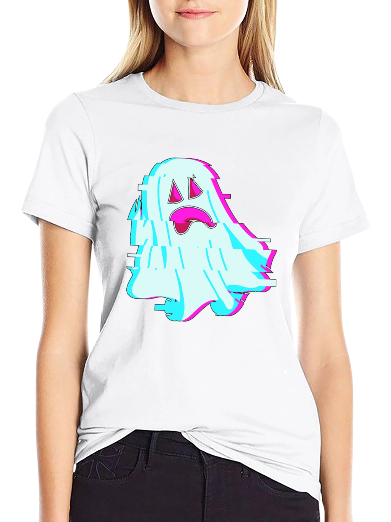 Glitch Ghost Graphic Tee - Soft Black Cotton Blend