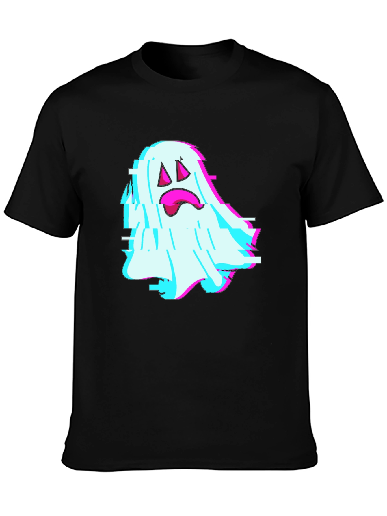 Glitch Ghost Graphic Tee - Soft Black Cotton Blend