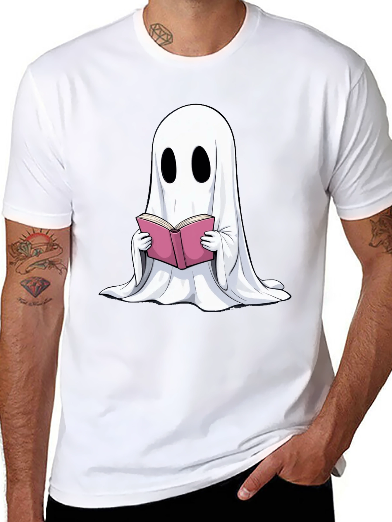 Ghost Reading Book Graphic T-Shirt - Spooky Season