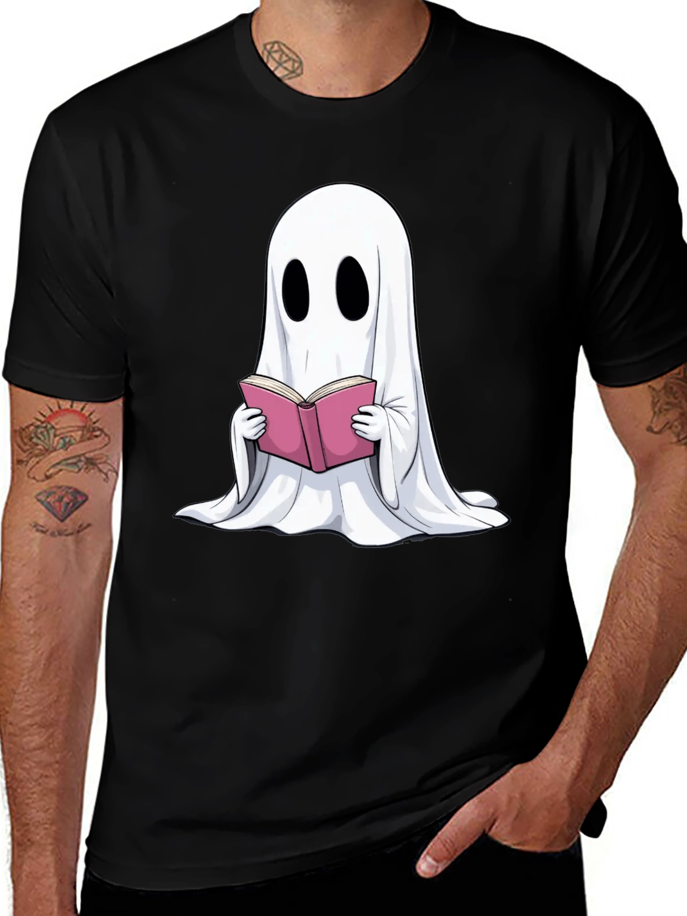 Ghost Reading Book Graphic T-Shirt - Spooky Season