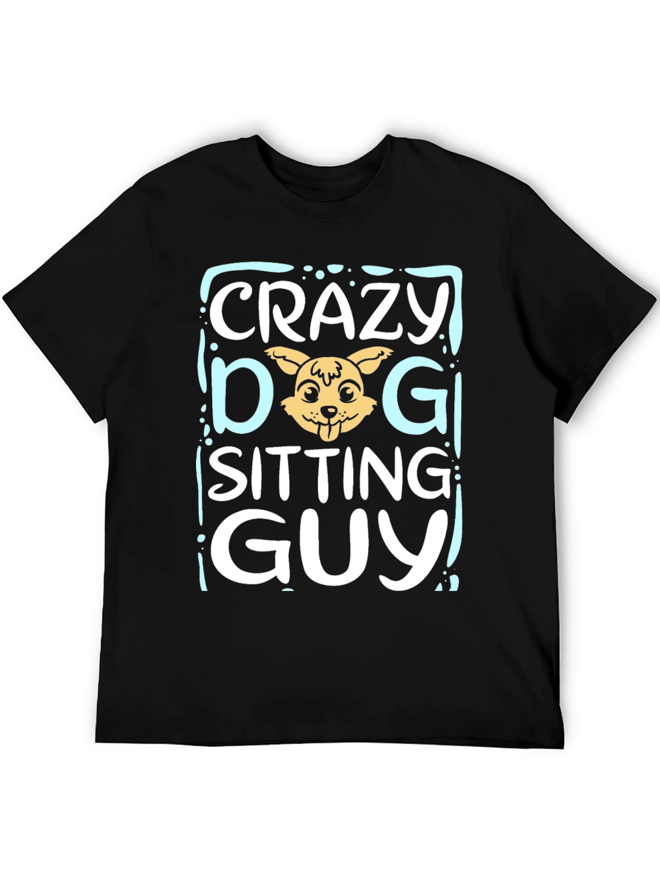 Crazy Dog Sitting Guy Black Graphic T-Shirt