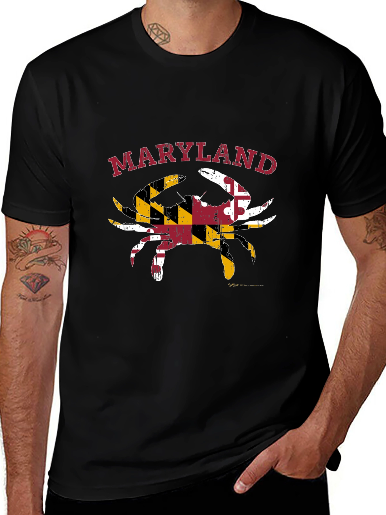Maryland Crab State Flag T-Shirt Black