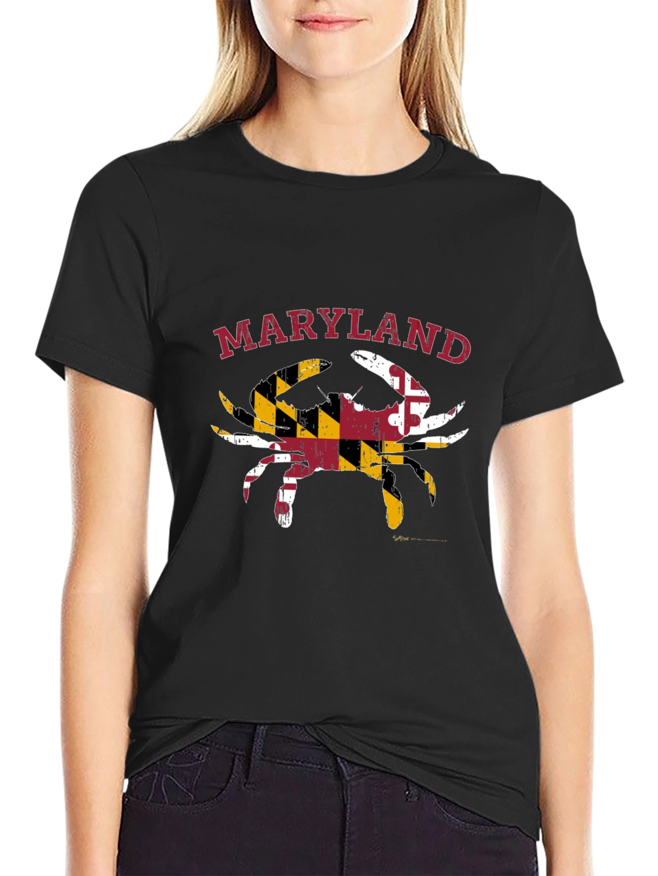 Maryland Crab State Flag T-Shirt Black