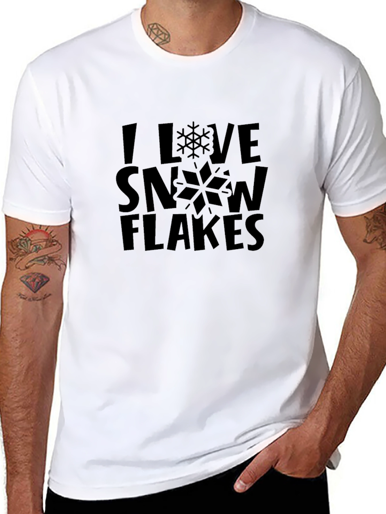 I Love Snowflakes Black Cotton Tee Shirt