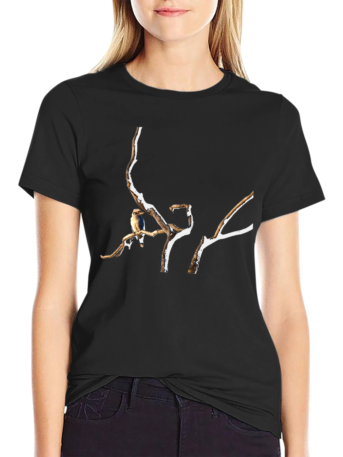 Bird on Branch Black T-Shirt