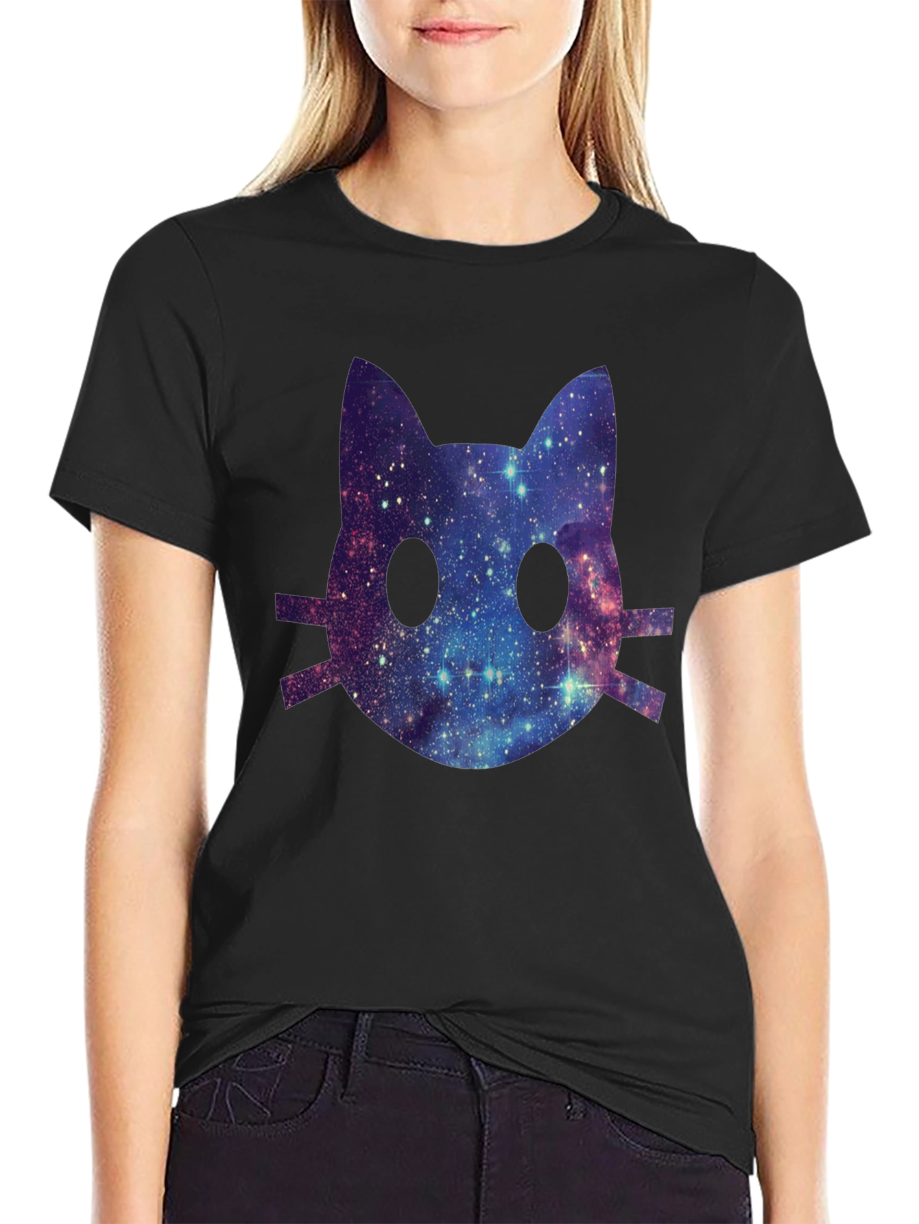 Galaxy Cat Face Graphic T-Shirt