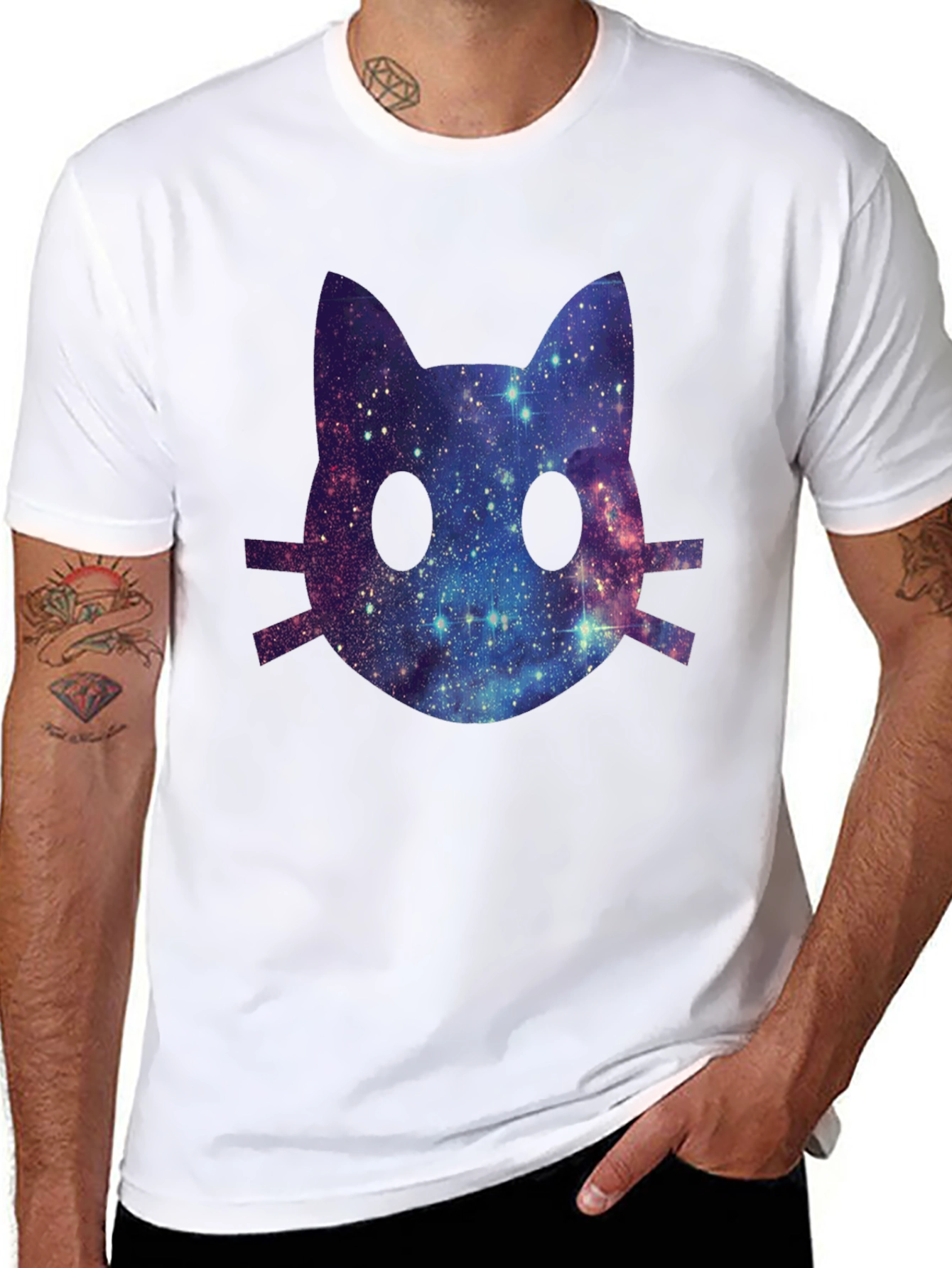 Galaxy Cat Face Graphic T-Shirt