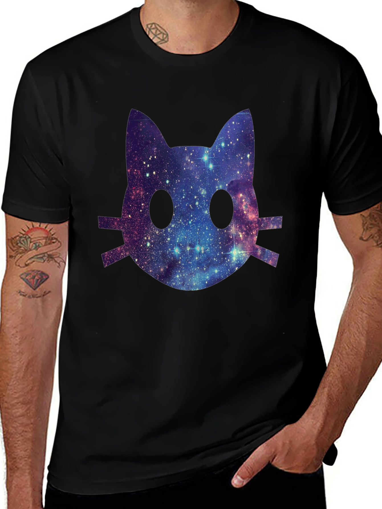 Galaxy Cat Face Graphic T-Shirt