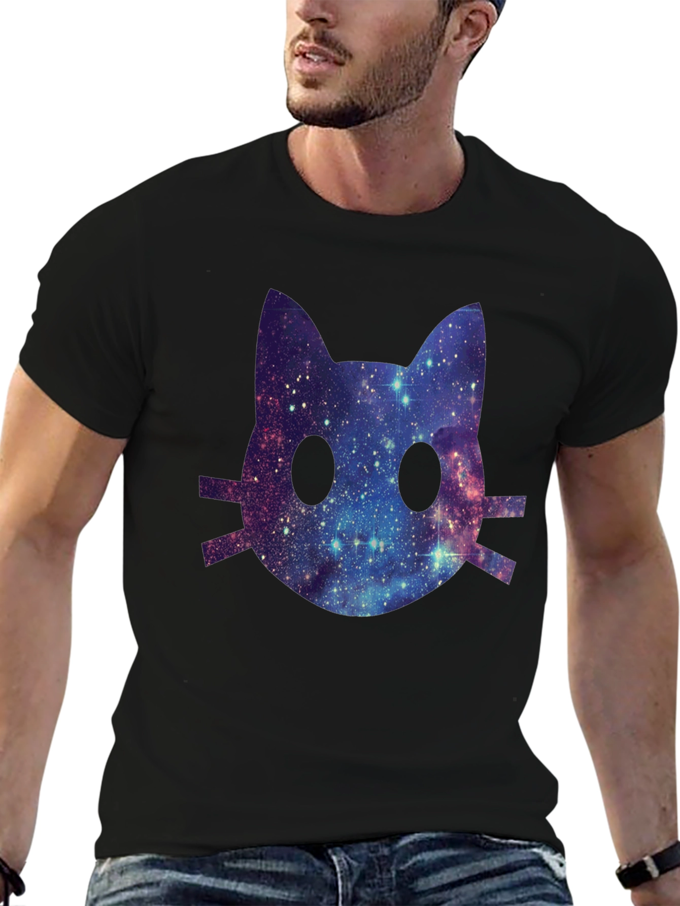 Galaxy Cat Face Graphic T-Shirt
