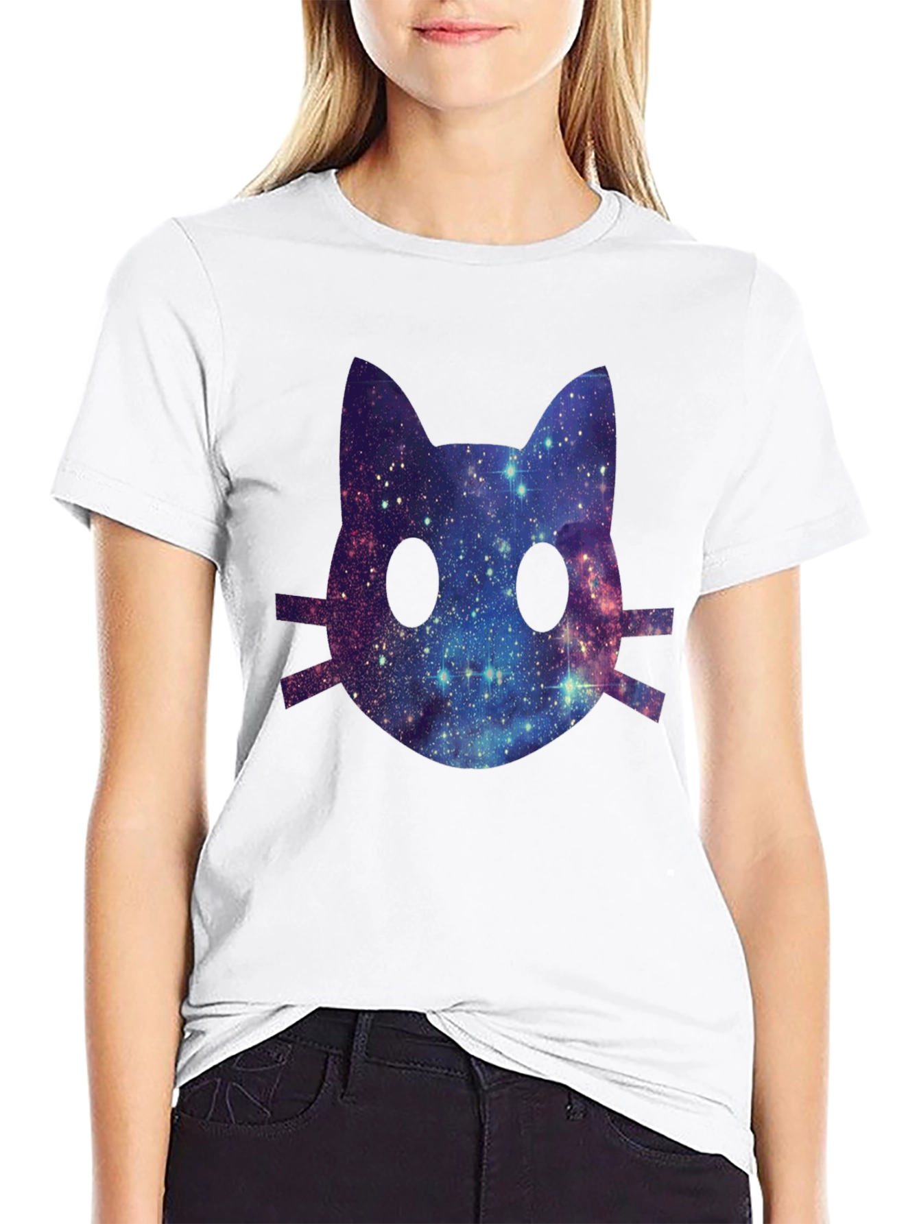 Galaxy Cat Face Graphic T-Shirt