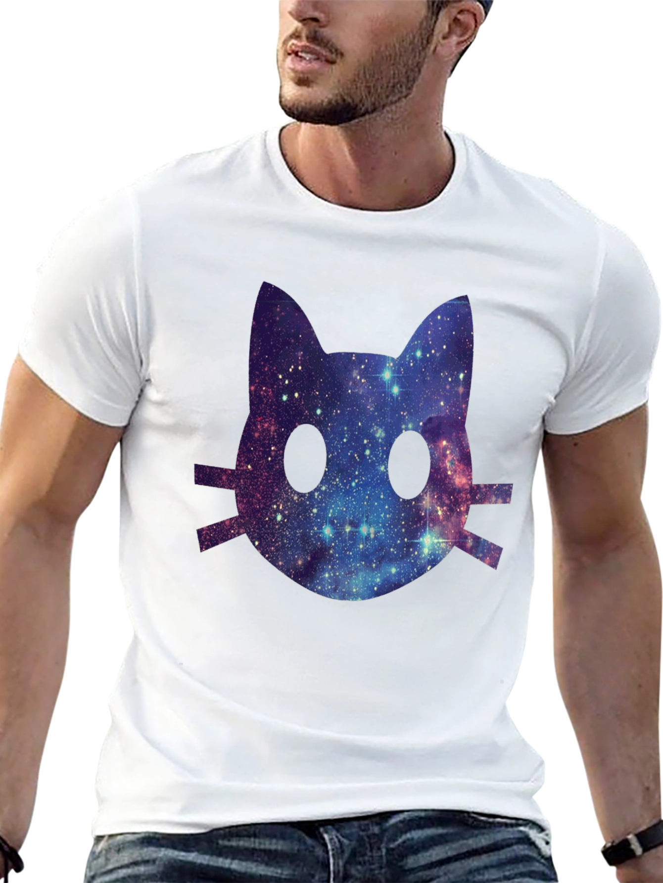 Galaxy Cat Face Graphic T-Shirt