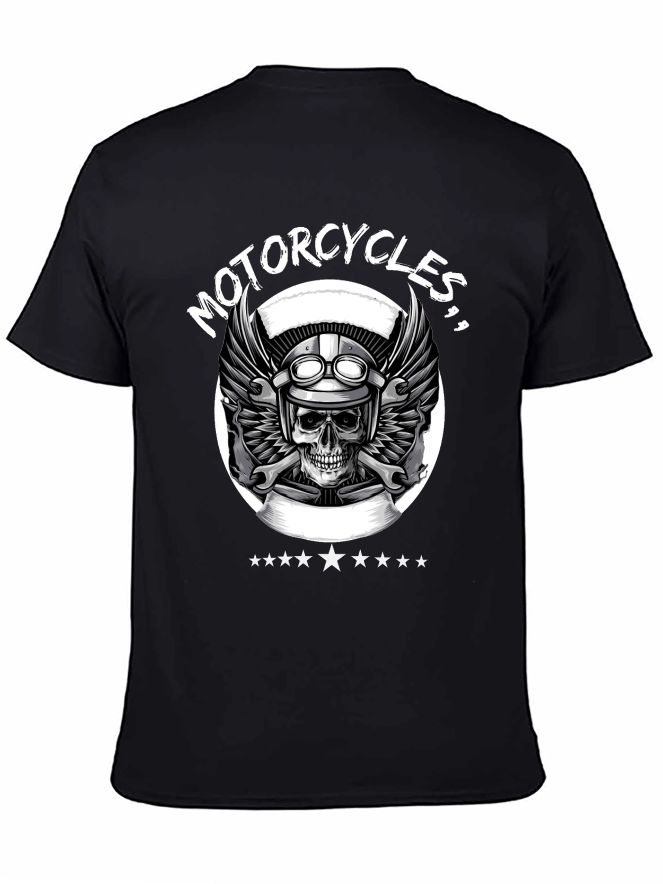 Motorcycle Skull Graphic Tee - Black Biker T-Shirt