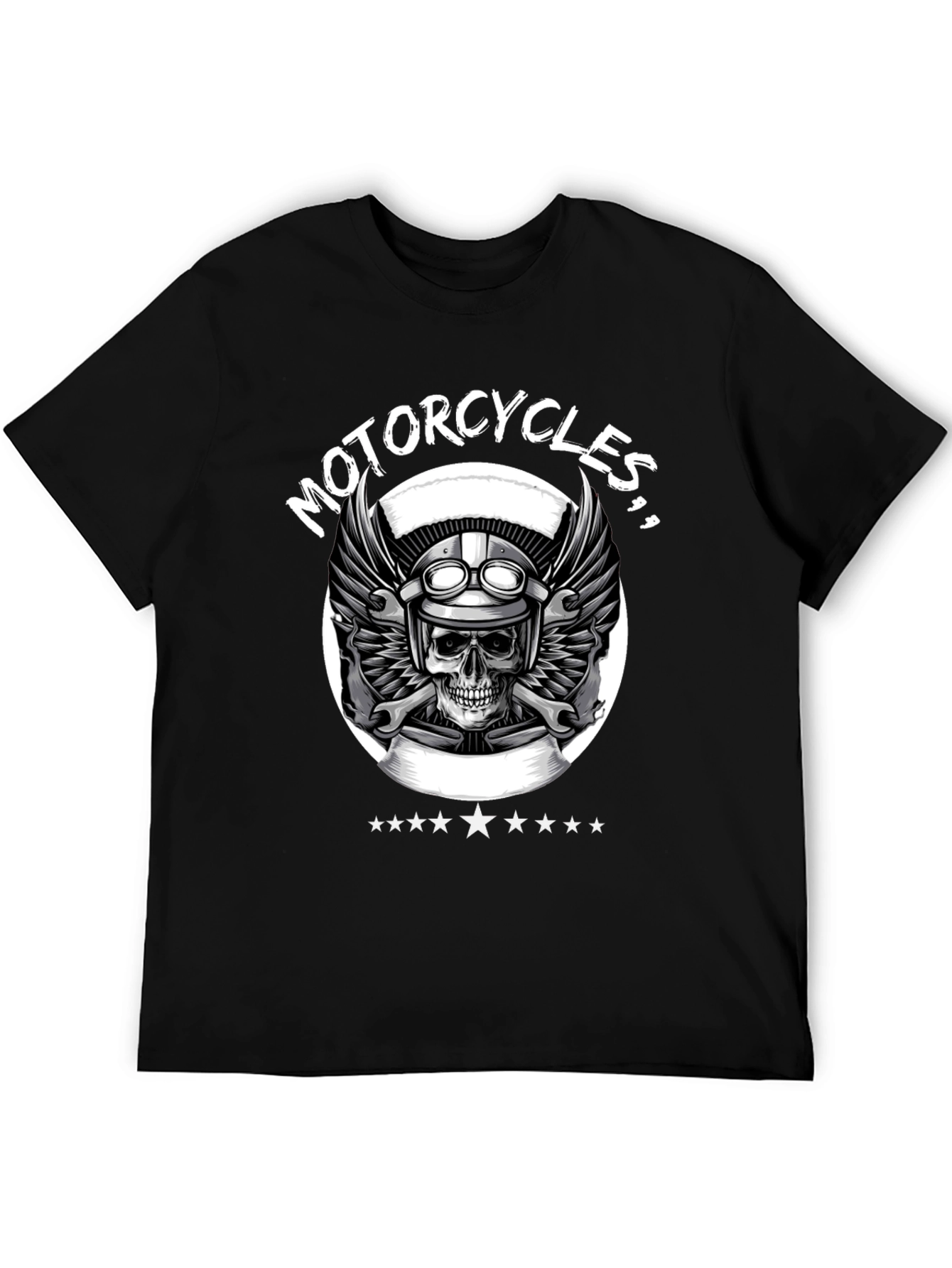 Motorcycle Skull Graphic Tee - Black Biker T-Shirt