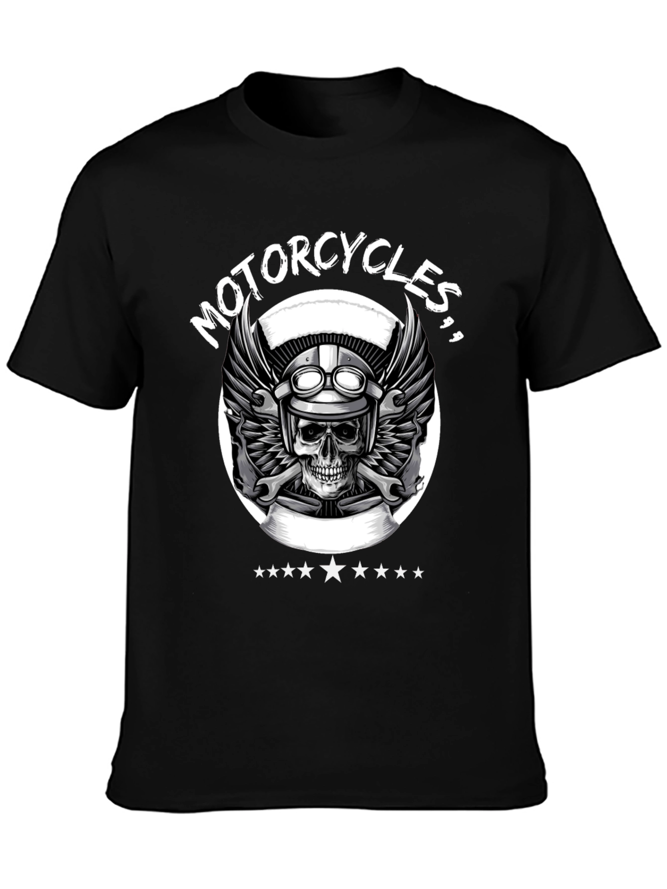 Motorcycle Skull Graphic Tee - Black Biker T-Shirt