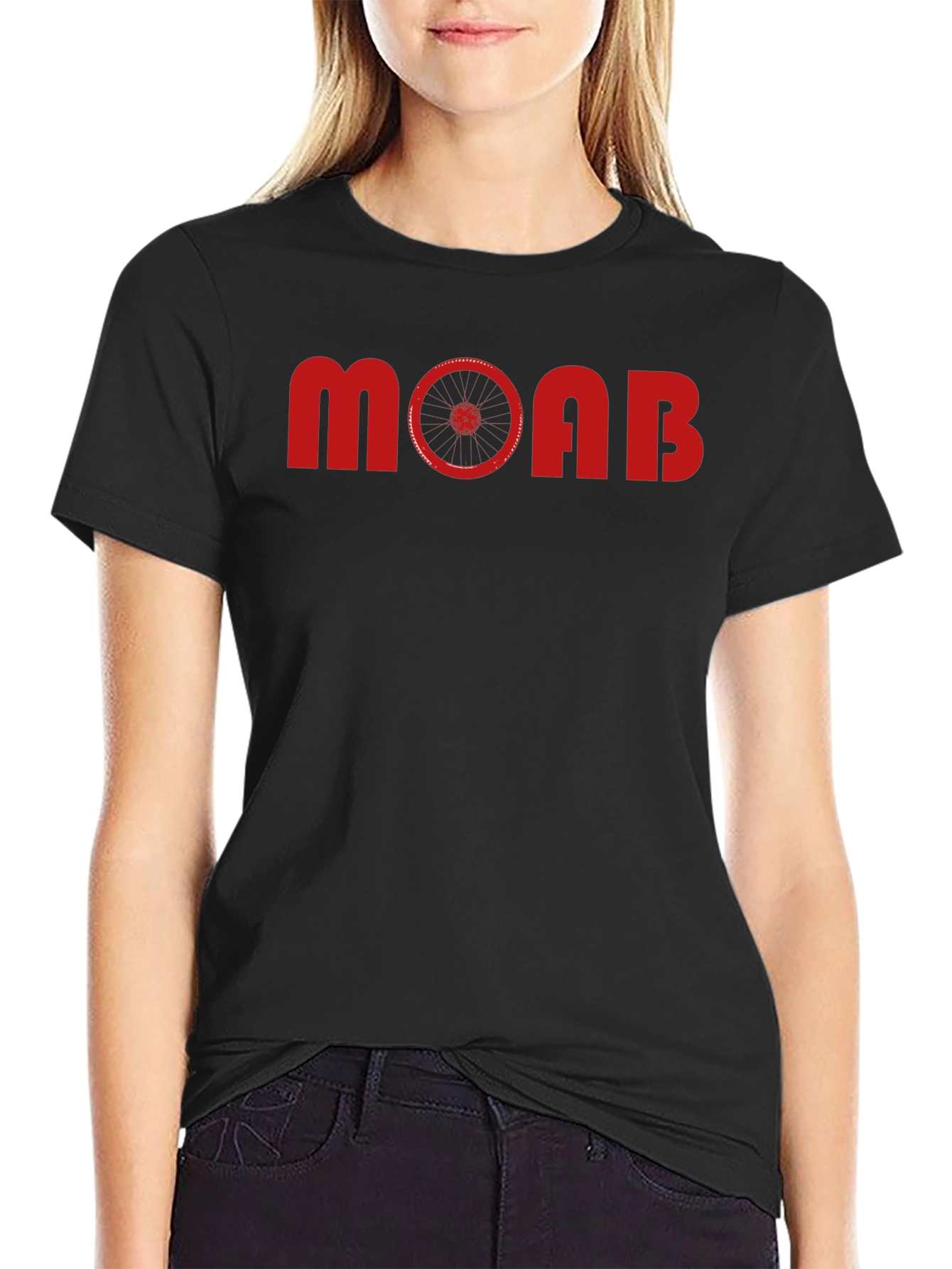 MOAB Mountain Biking T-Shirt - Red Bike Wheel Design