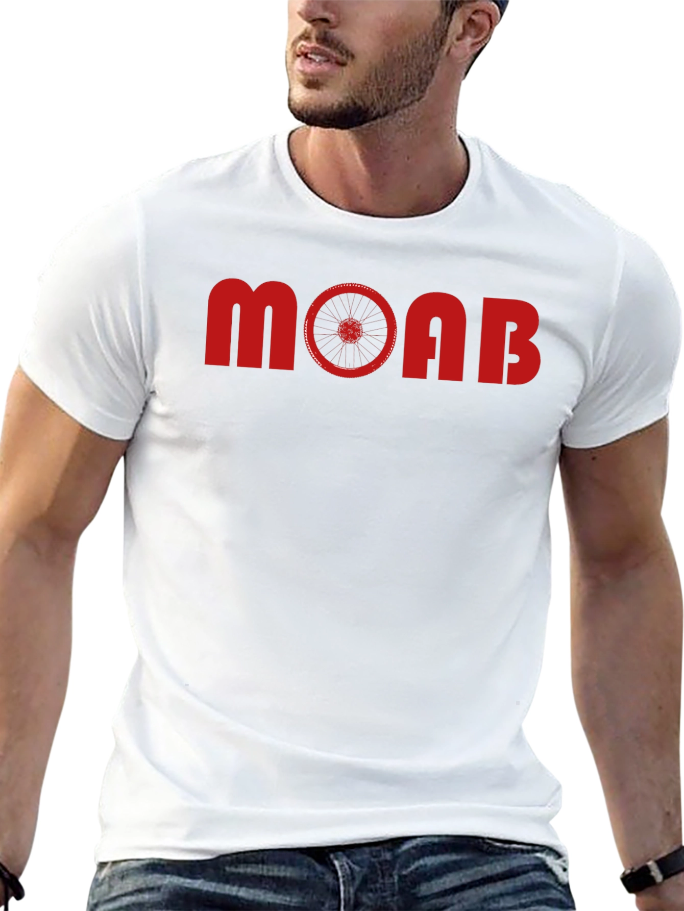 MOAB Mountain Biking T-Shirt - Red Bike Wheel Design