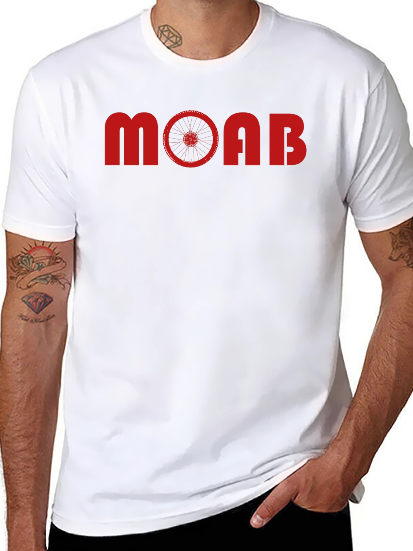 MOAB Mountain Biking T-Shirt - Red Bike Wheel Design