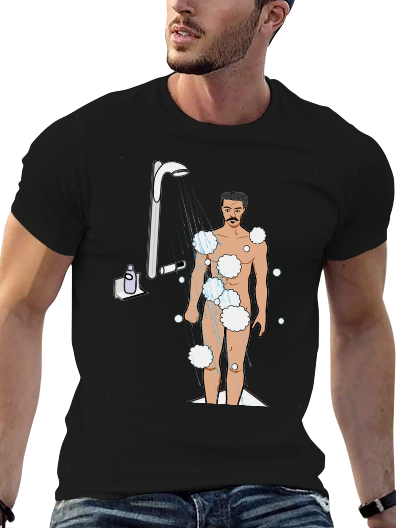 Humorous Shower Man Graphic T-Shirt