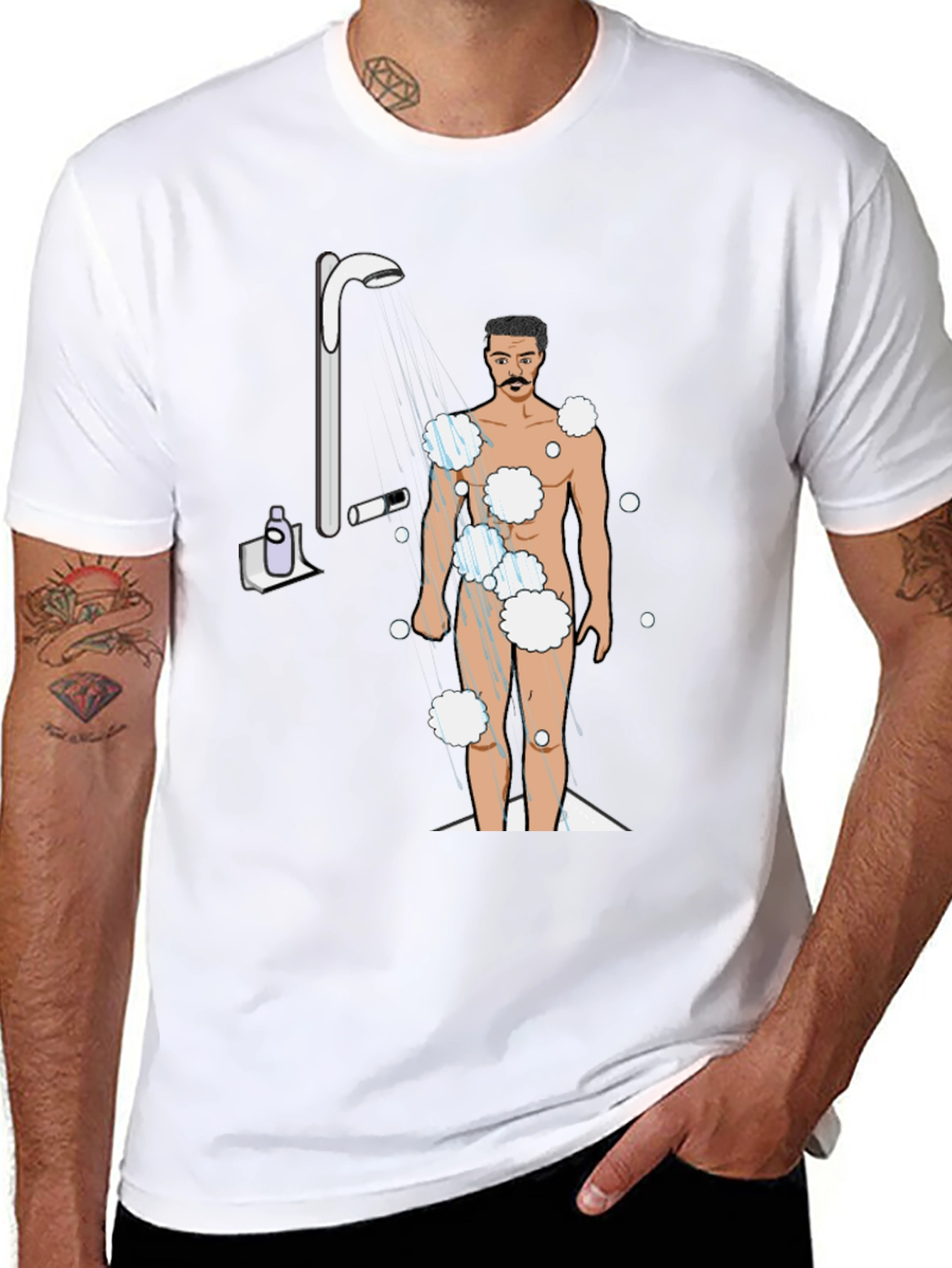 Humorous Shower Man Graphic T-Shirt