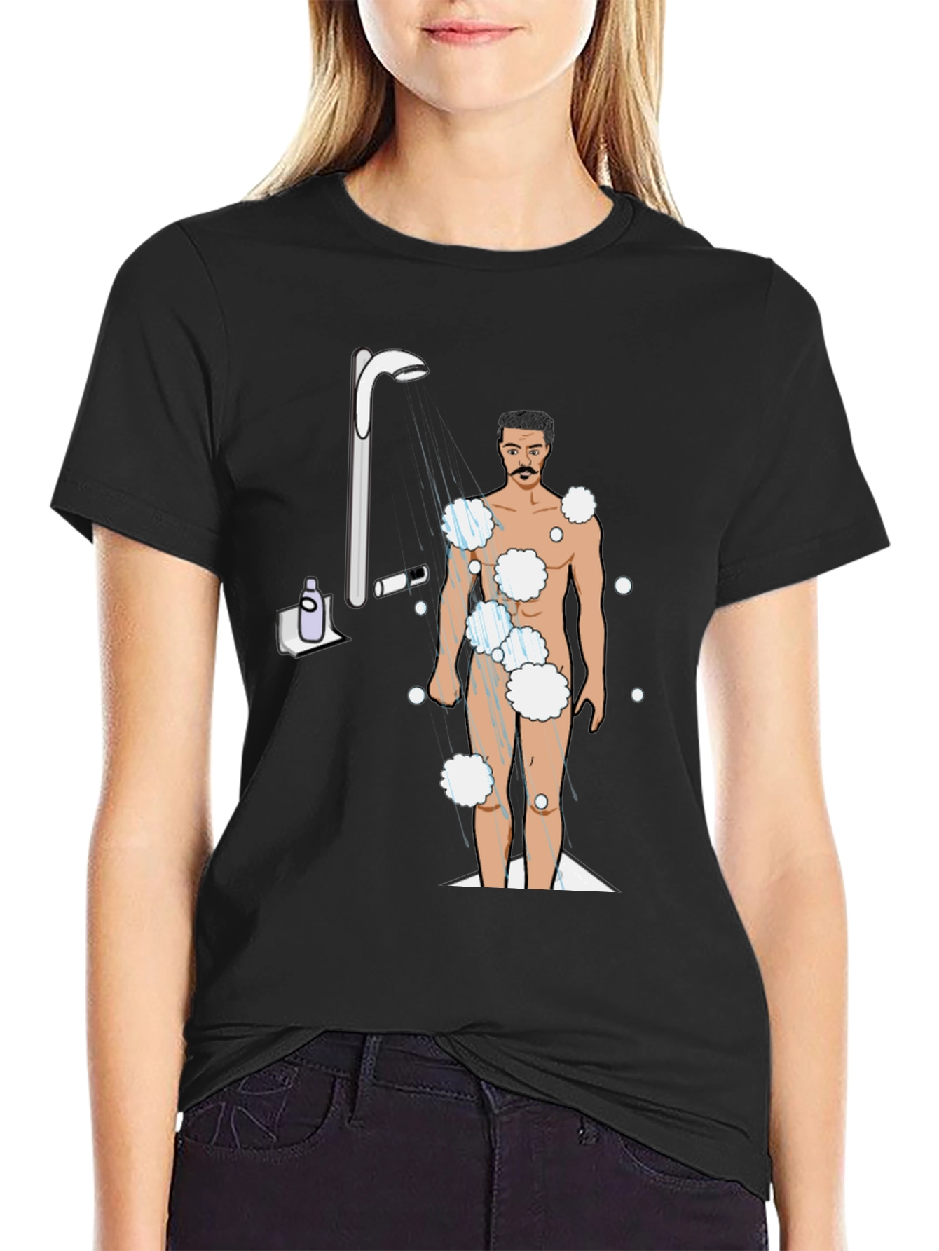 Humorous Shower Man Graphic T-Shirt