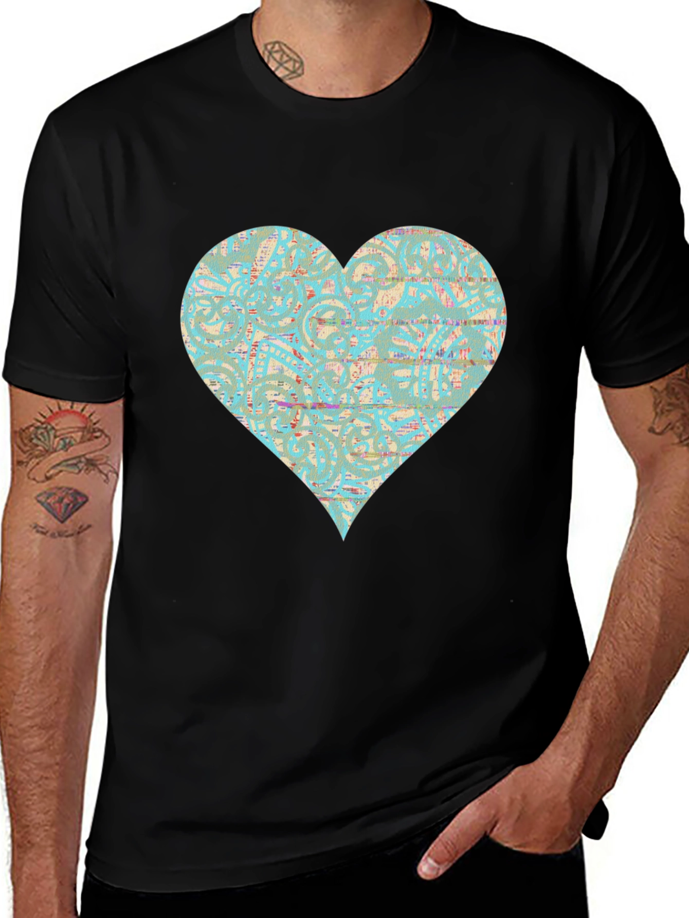 Patterned Heart Graphic Tee - Stylish Casual Wear