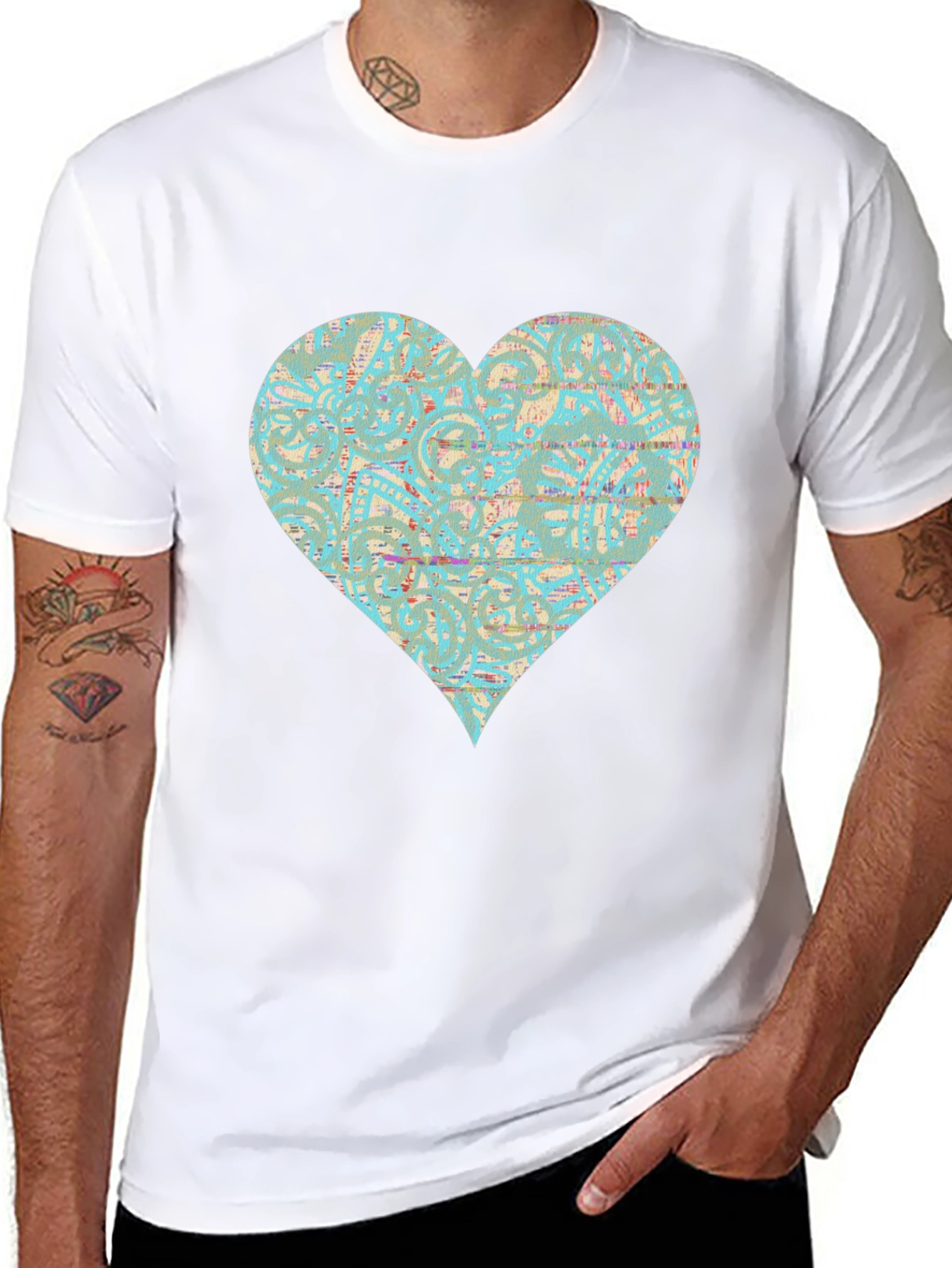 Patterned Heart Graphic Tee - Stylish Casual Wear