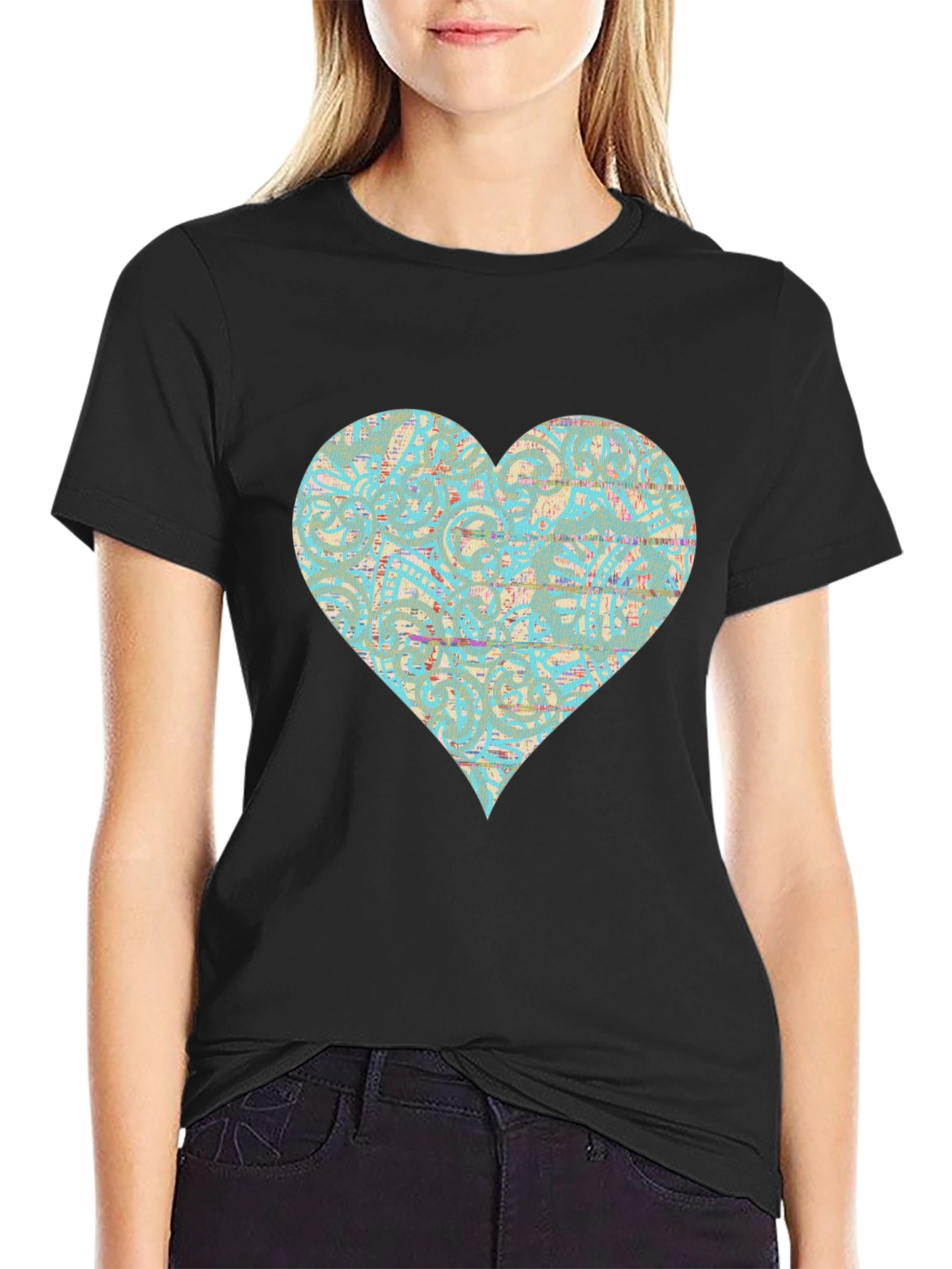 Patterned Heart Graphic Tee - Stylish Casual Wear