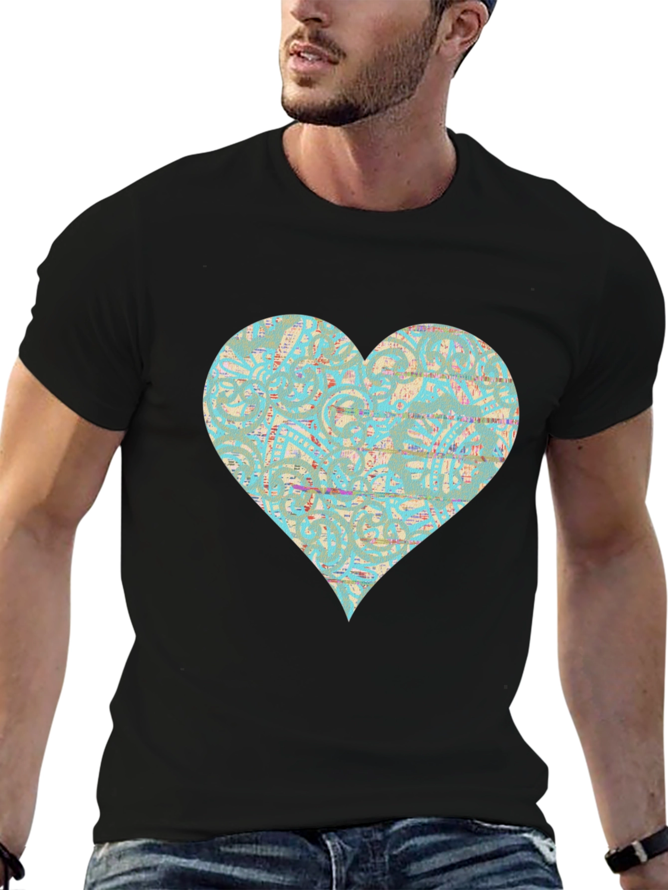 Patterned Heart Graphic Tee - Stylish Casual Wear