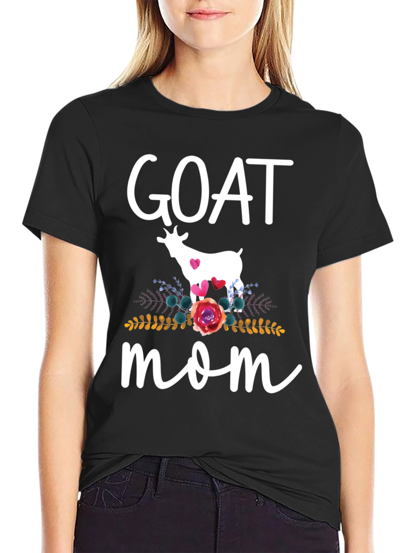 Goat Mom T-Shirt - Floral Goat Design