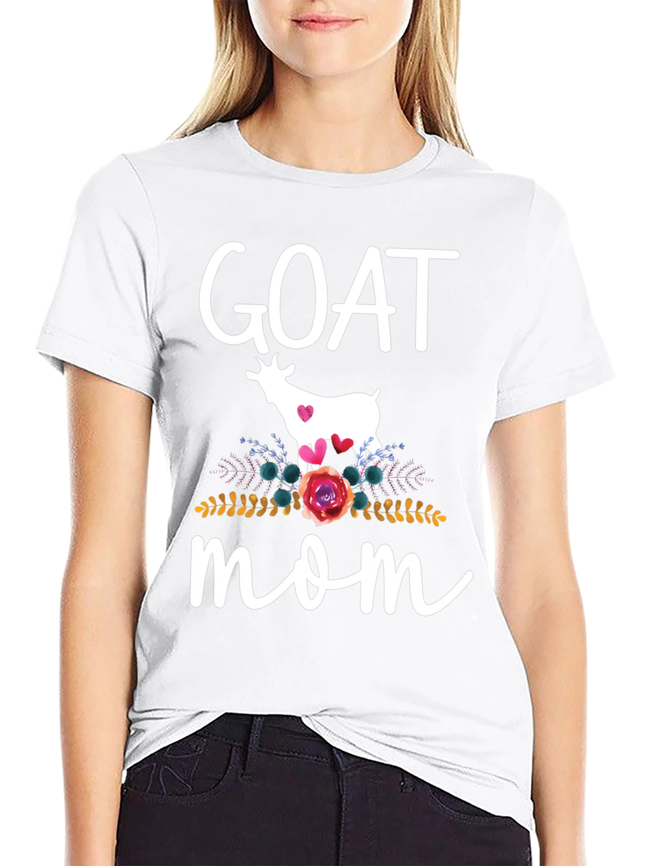 Goat Mom T-Shirt - Floral Goat Design