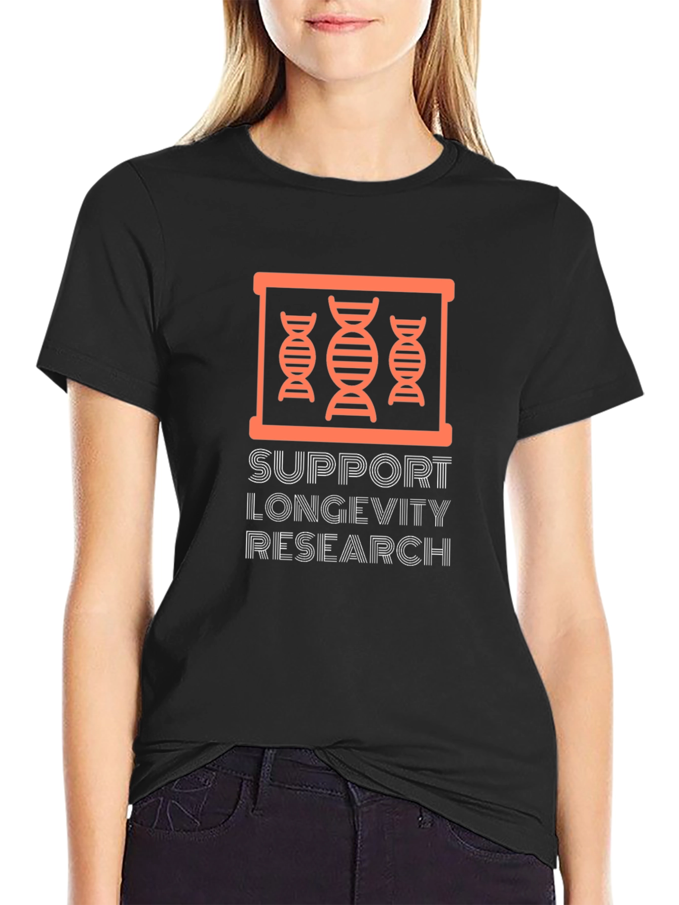 Support Longevity Research Black T-Shirt