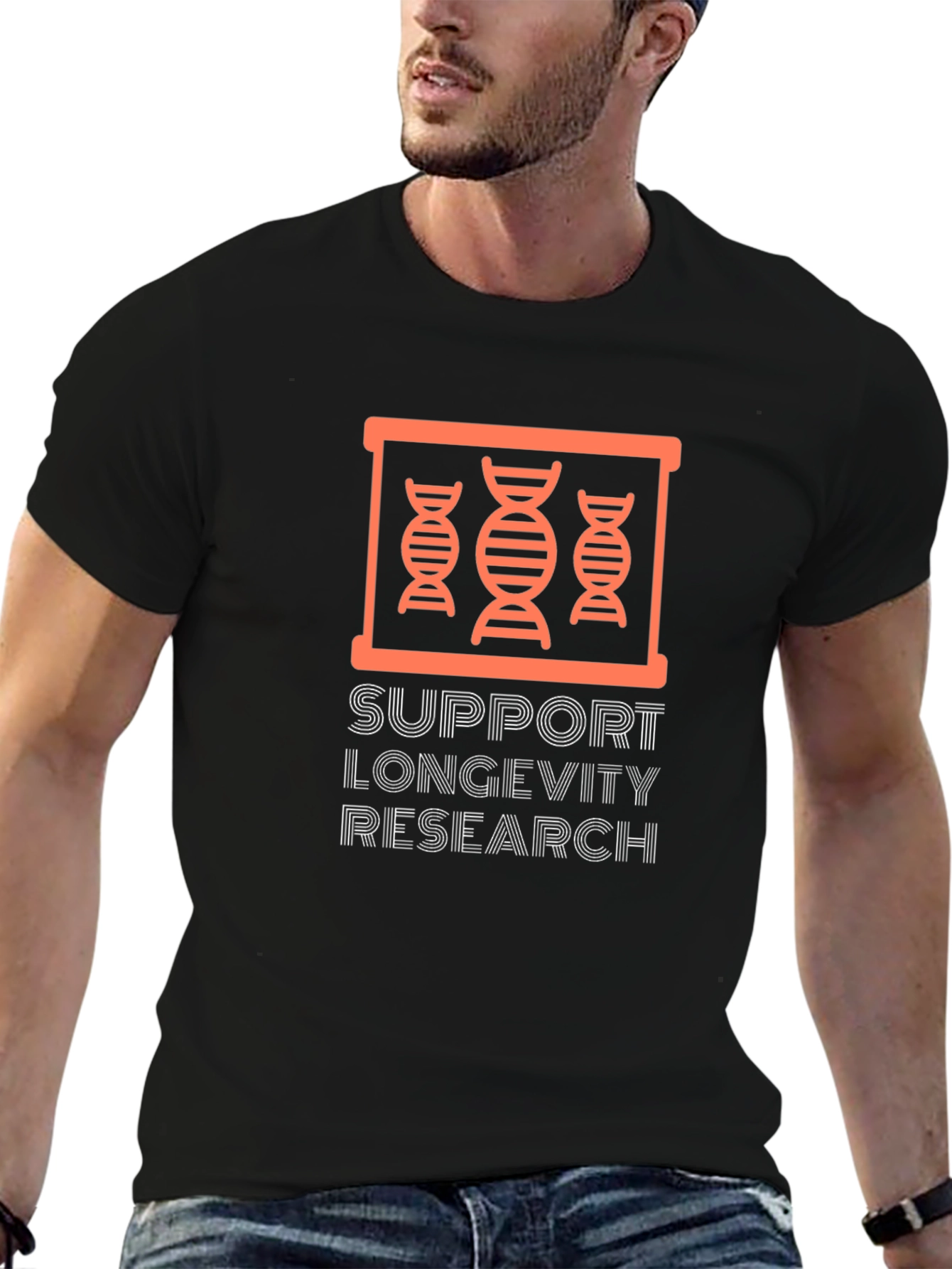 Support Longevity Research Black T-Shirt