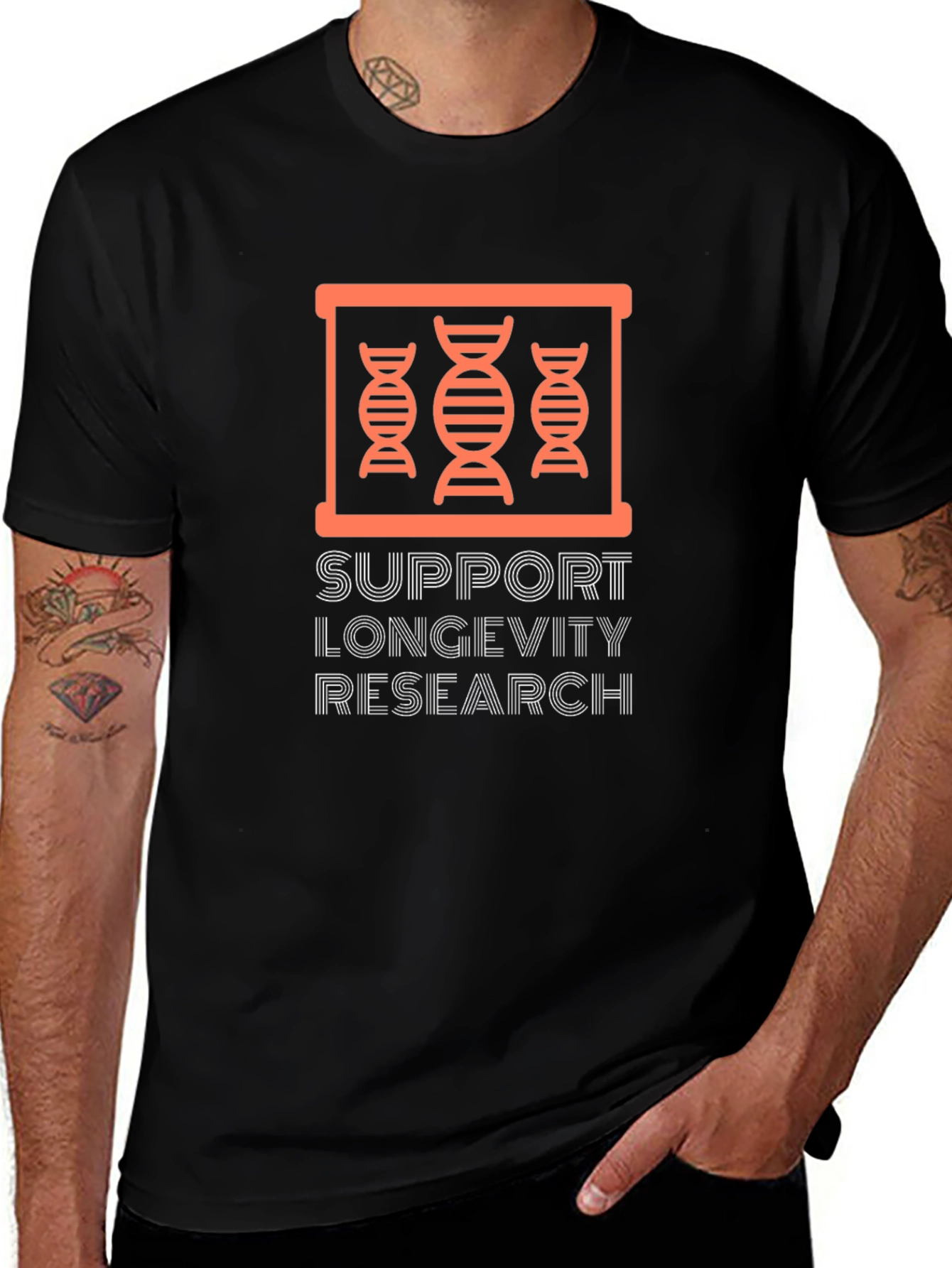 Support Longevity Research Black T-Shirt