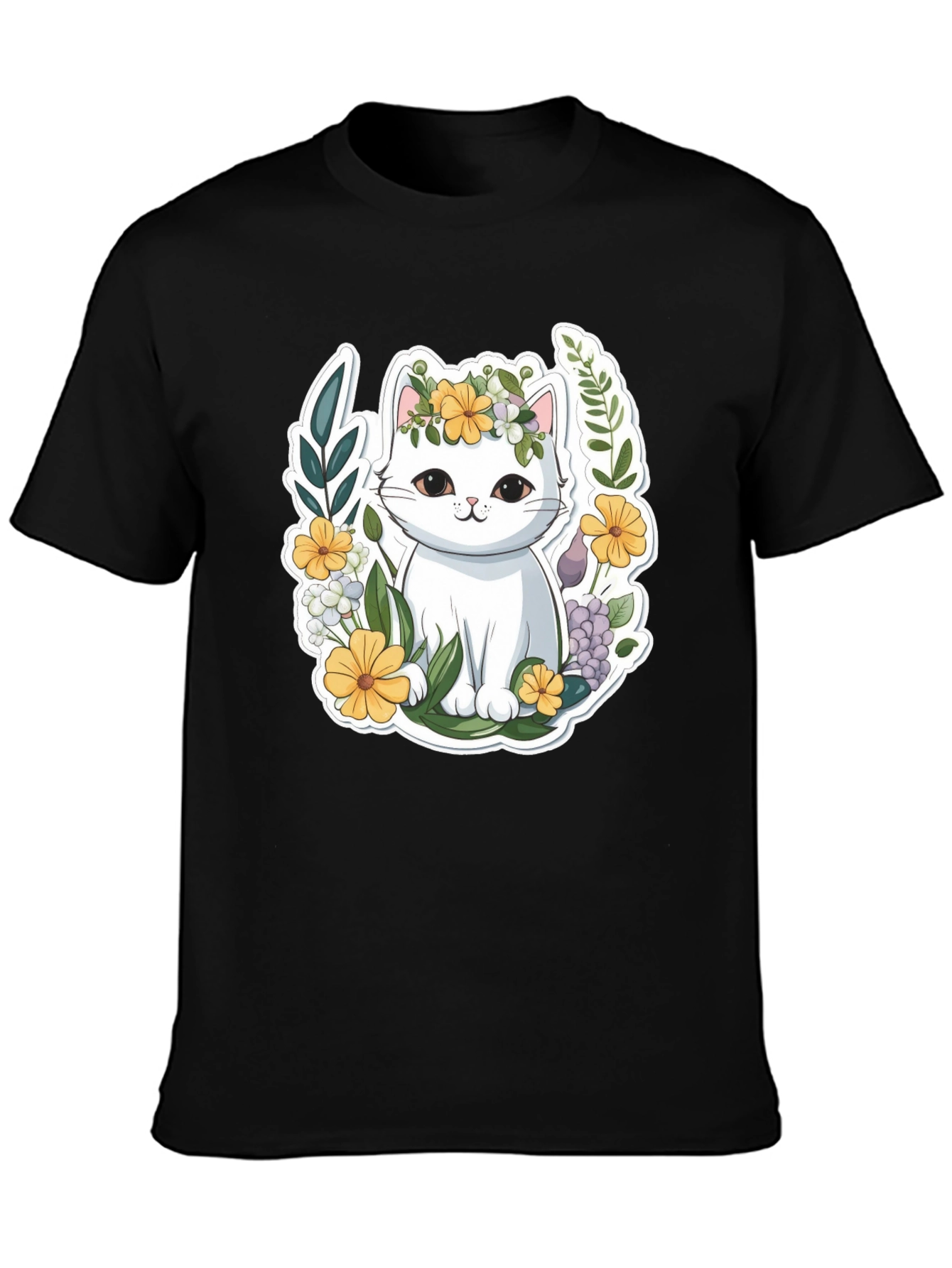 Cute Cat Floral Wreath Graphic Tee