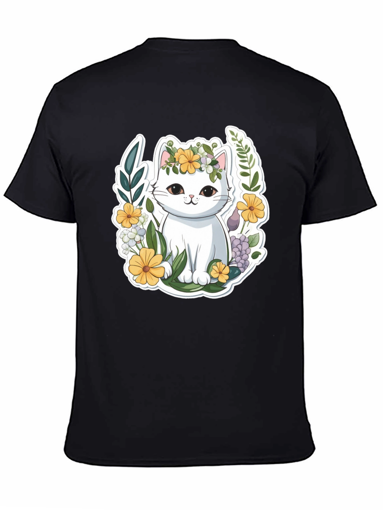 Cute Cat Floral Wreath Graphic Tee