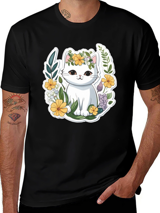 Cute Cat Floral Wreath Graphic Tee