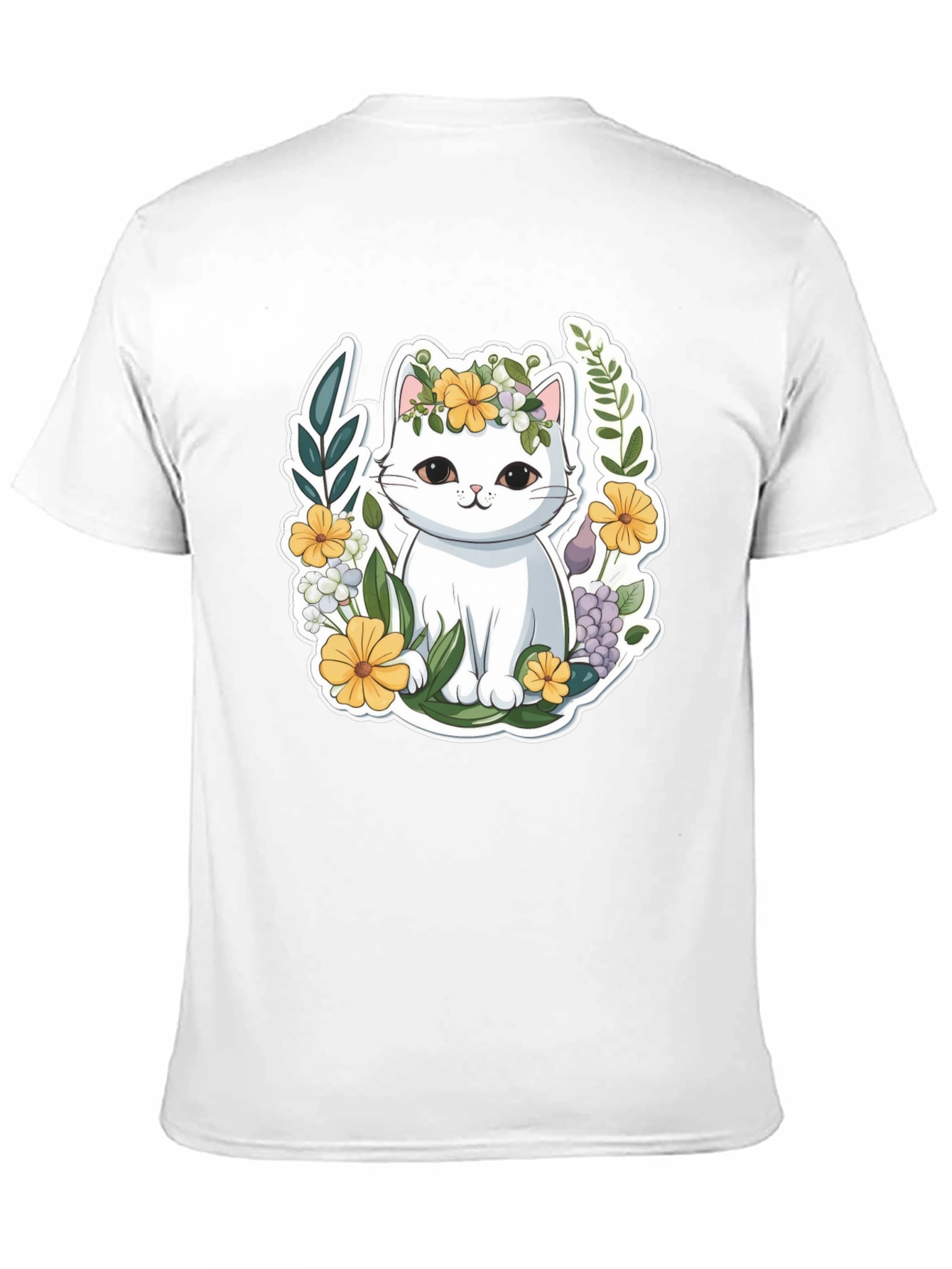 Cute Cat Floral Wreath Graphic Tee
