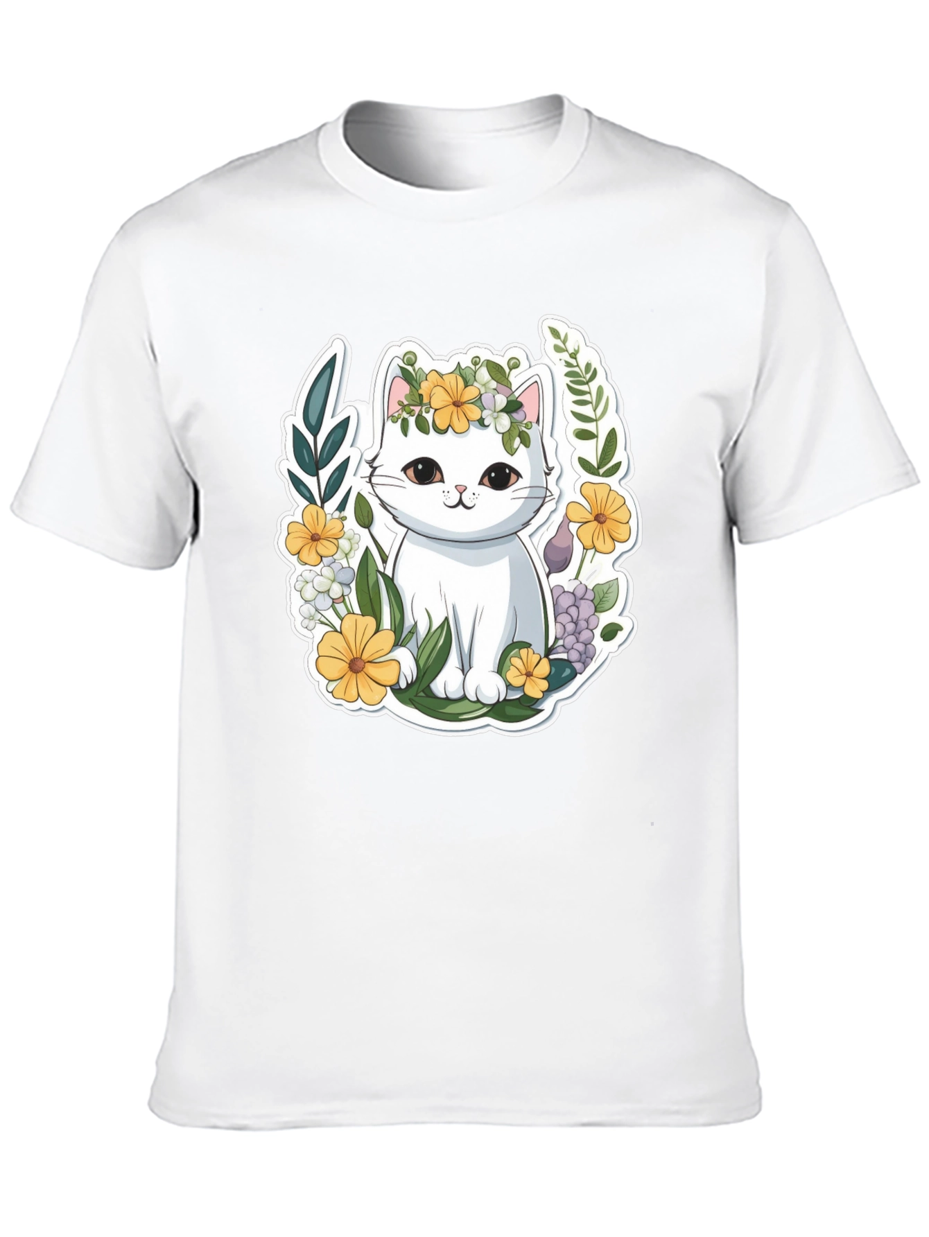 Cute Cat Floral Wreath Graphic Tee