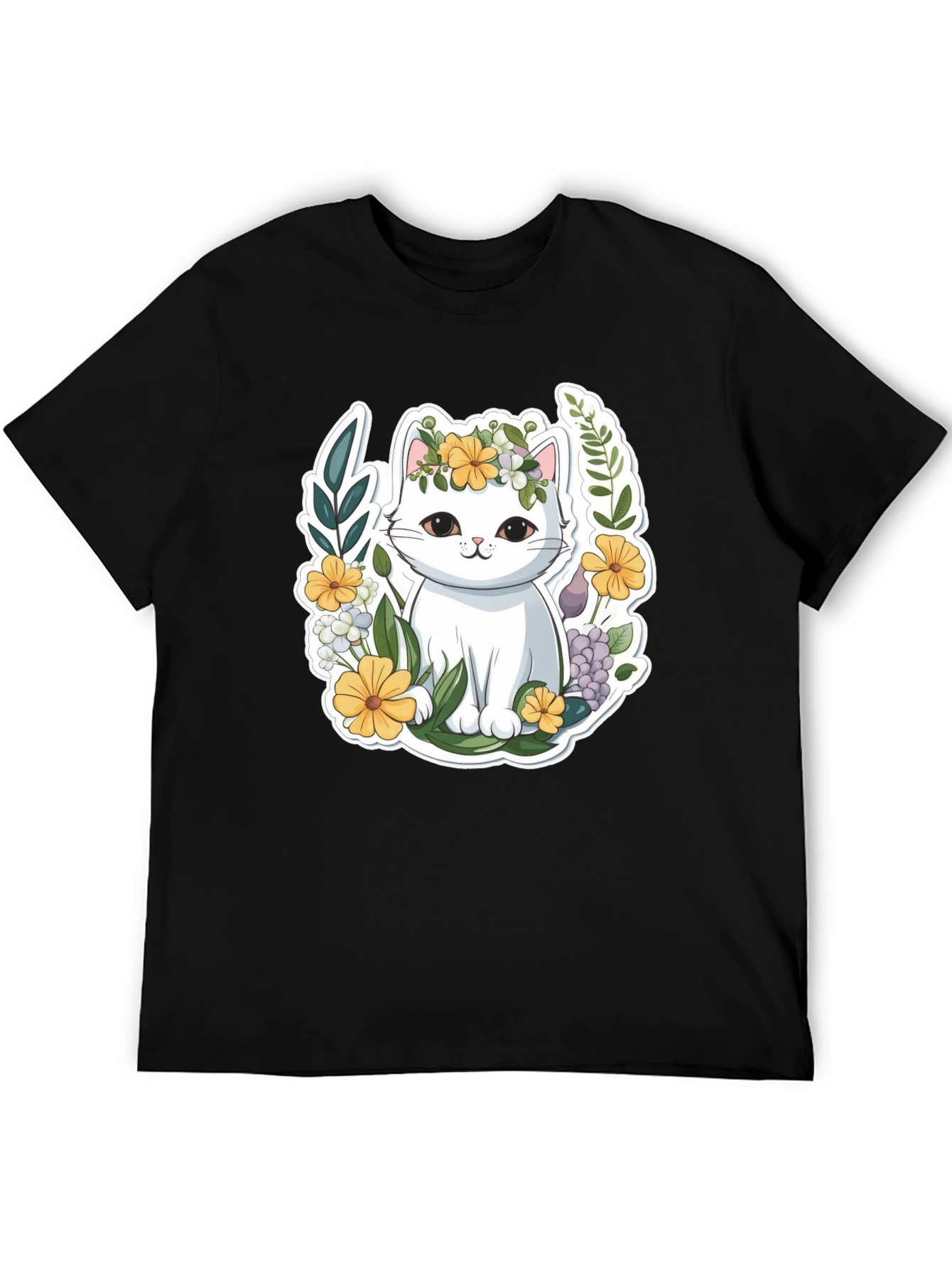 Cute Cat Floral Wreath Graphic Tee