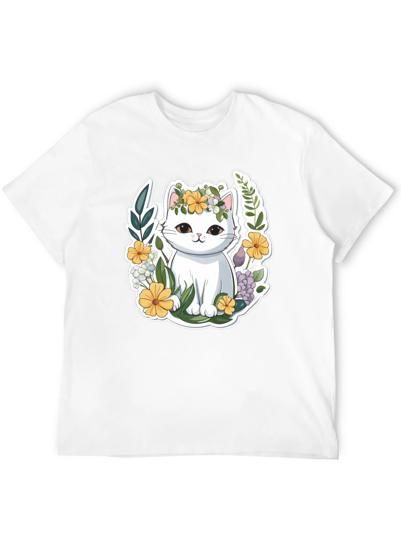 Cute Cat Floral Wreath Graphic Tee