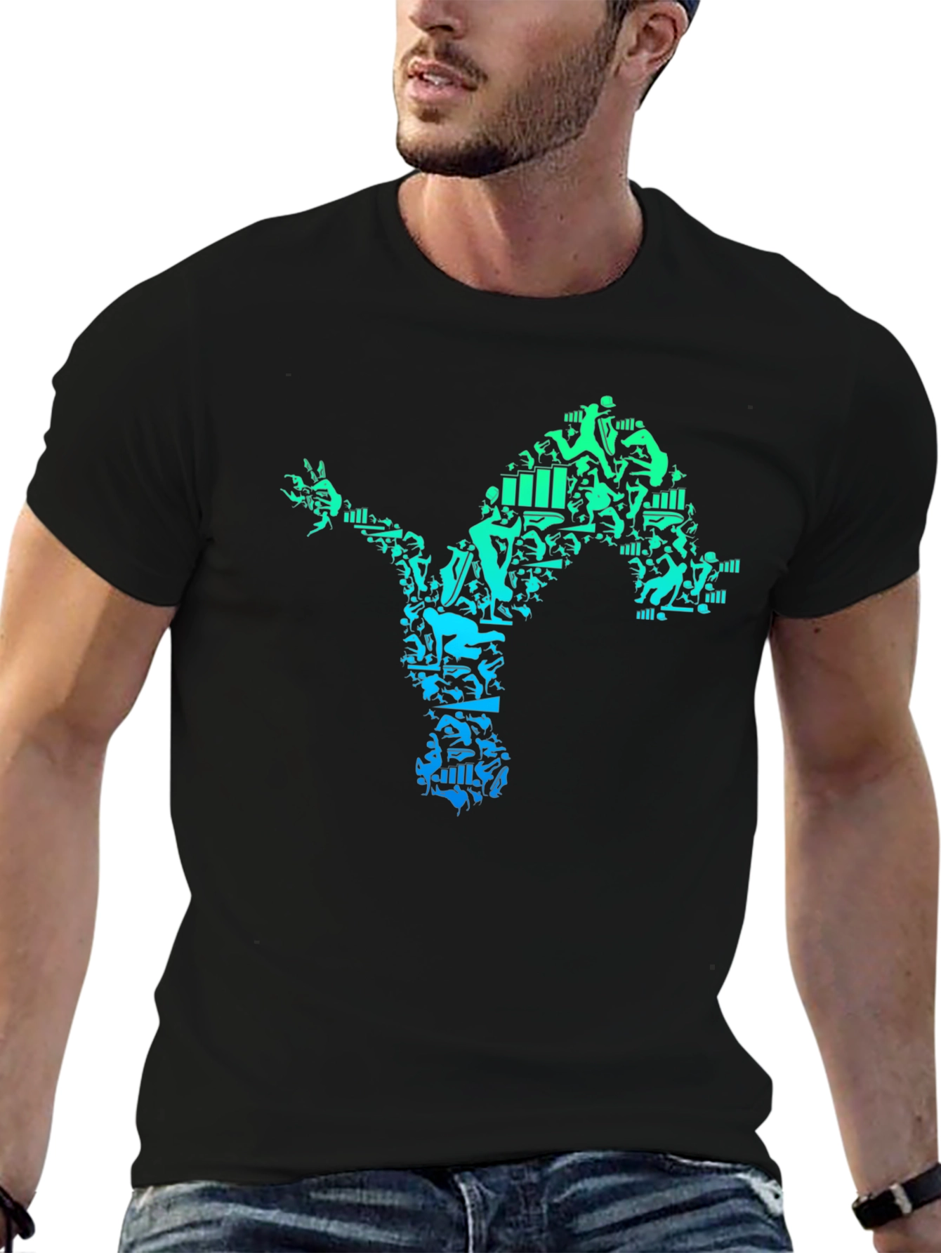 Athlete Silhouette Graphic Tee - Black