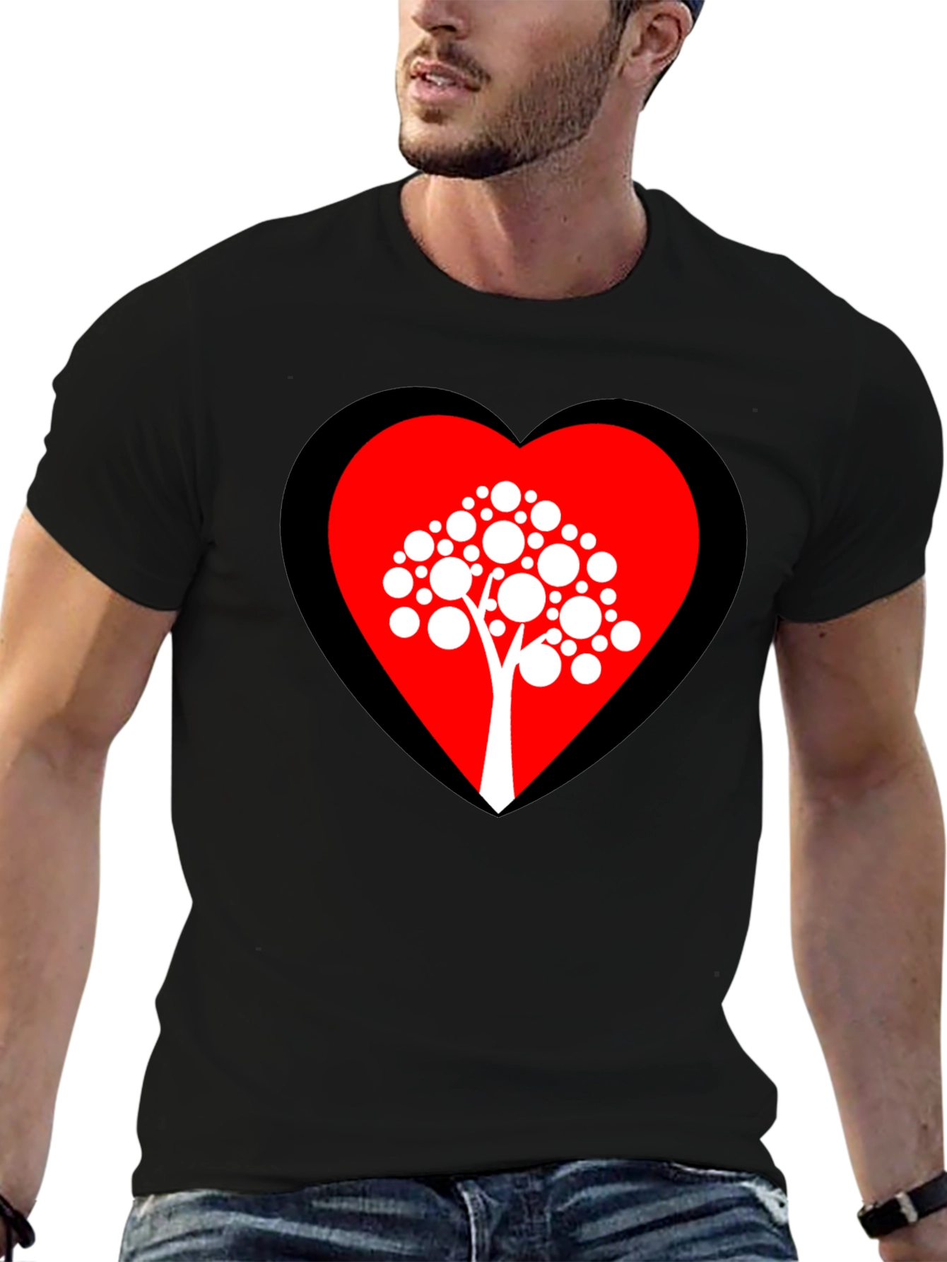Heart Tree Graphic Tee - Black Cotton Blend Shirt