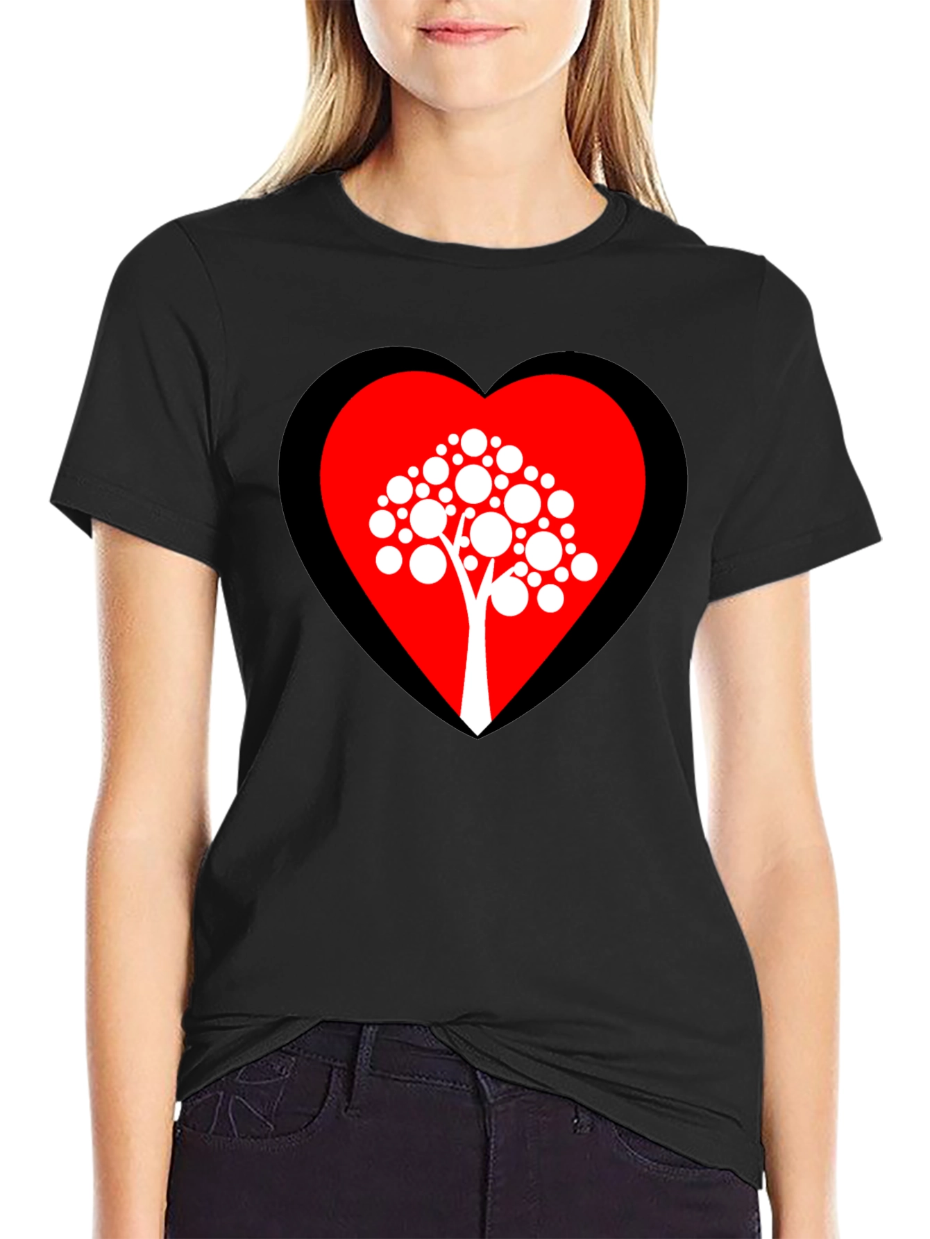 Heart Tree Graphic Tee - Black Cotton Blend Shirt
