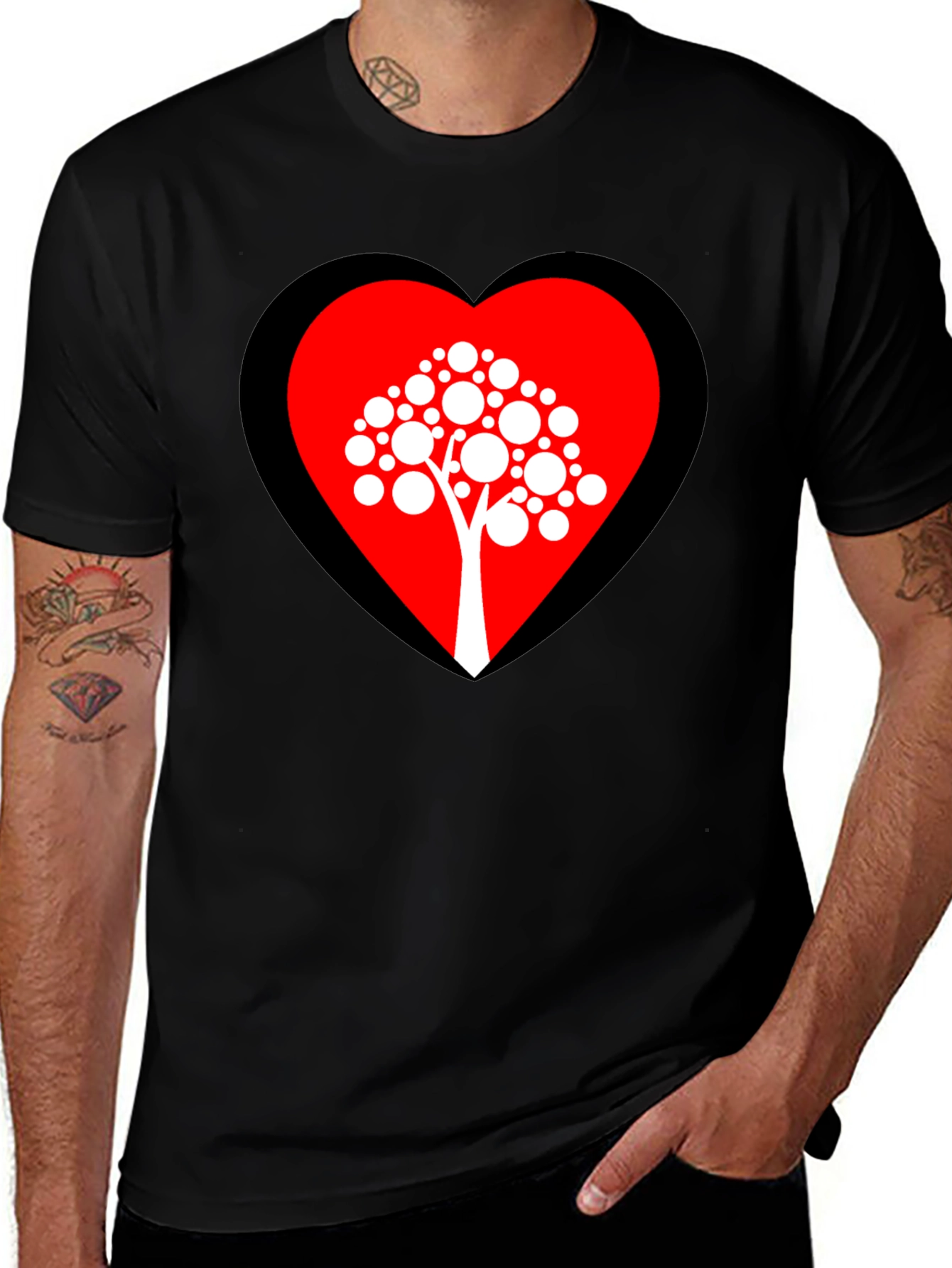 Heart Tree Graphic Tee - Black Cotton Blend Shirt