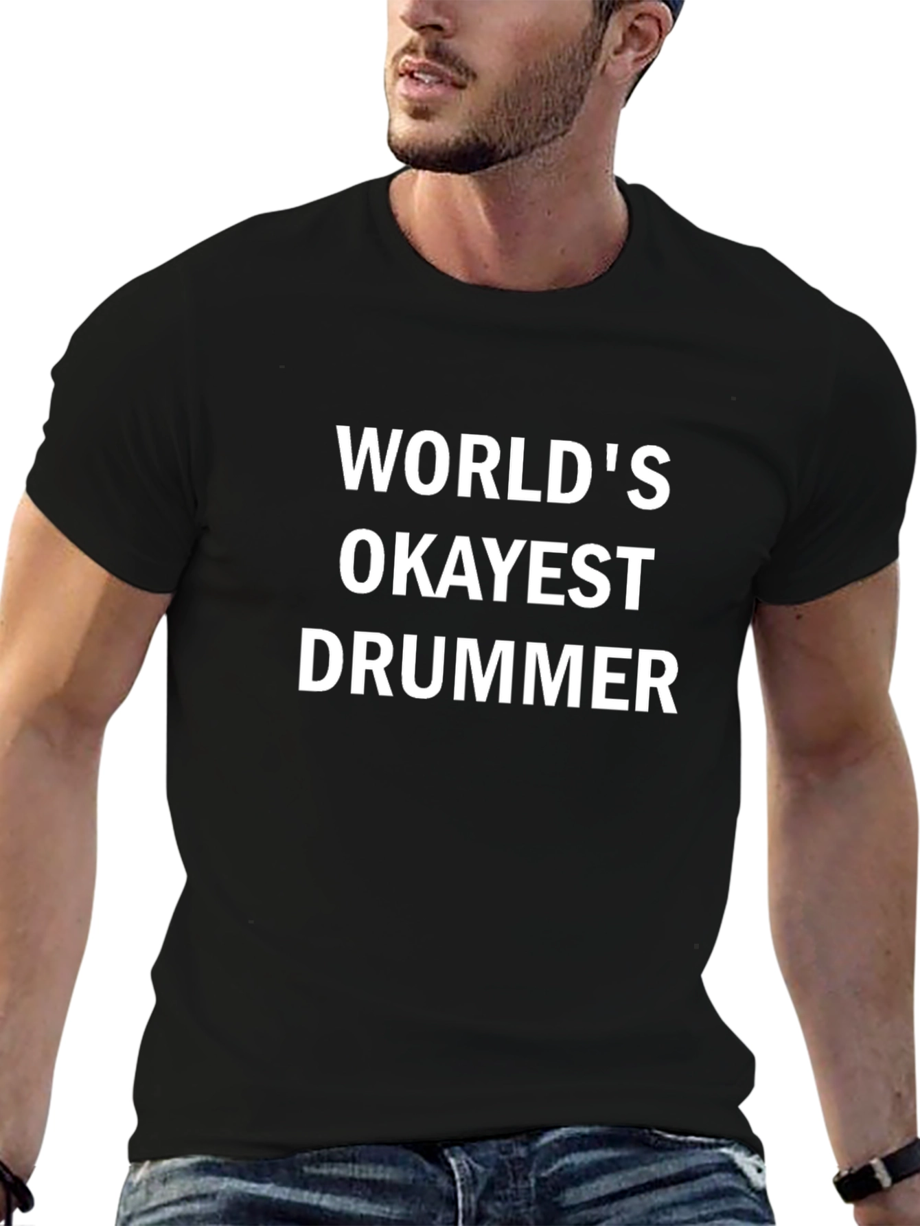 Worlds Okayest Drummer Black T-Shirt