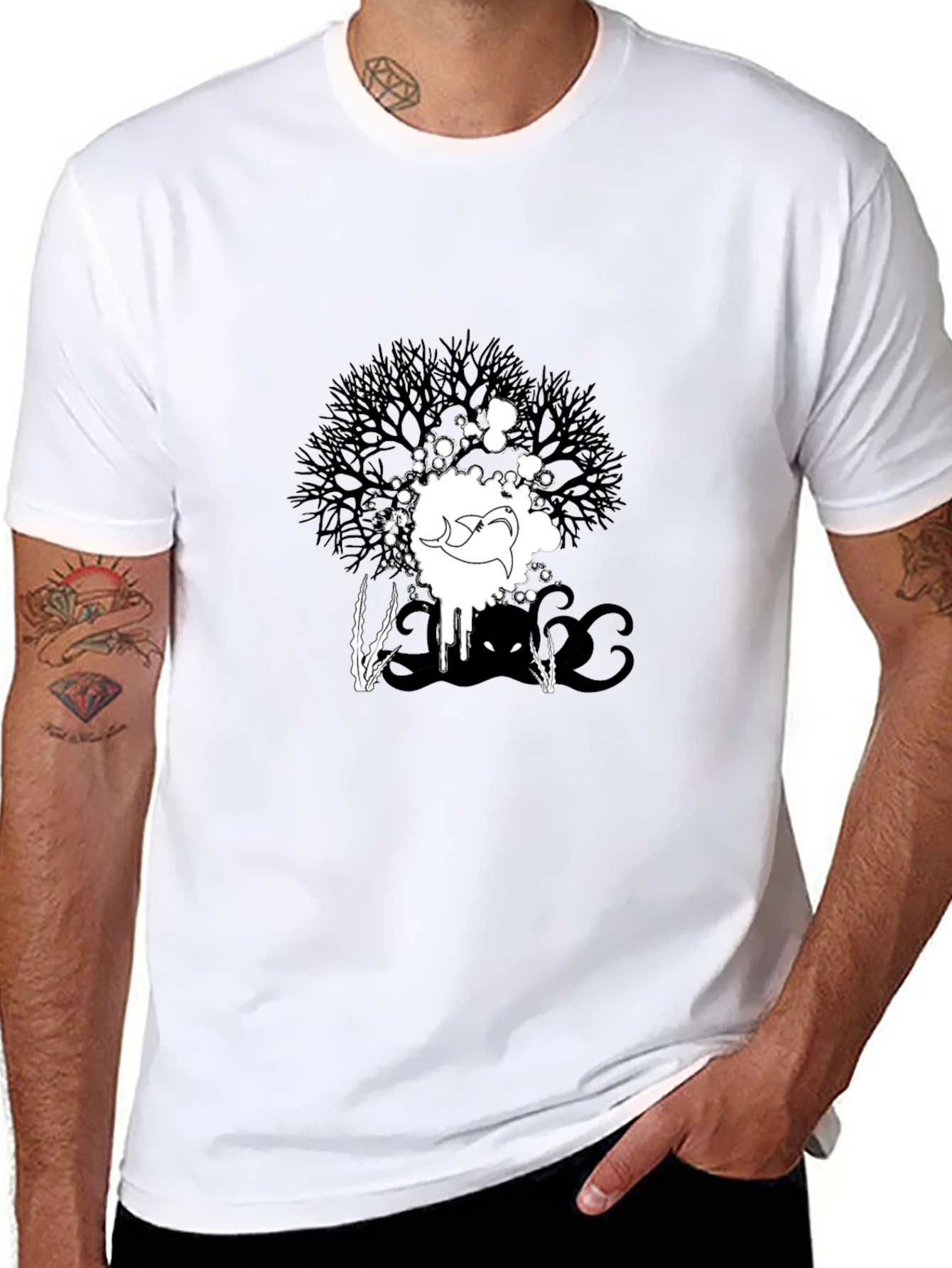 Abstract Graphic Print Tee - Black Casual T-Shirt