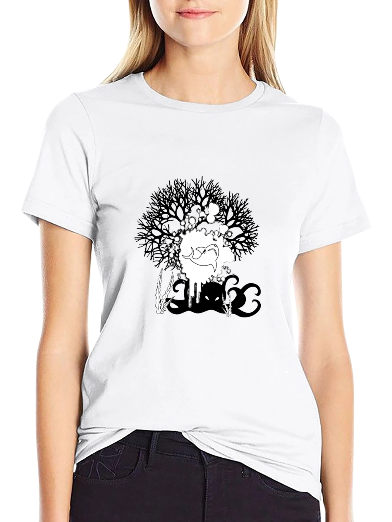 Abstract Graphic Print Tee - Black Casual T-Shirt