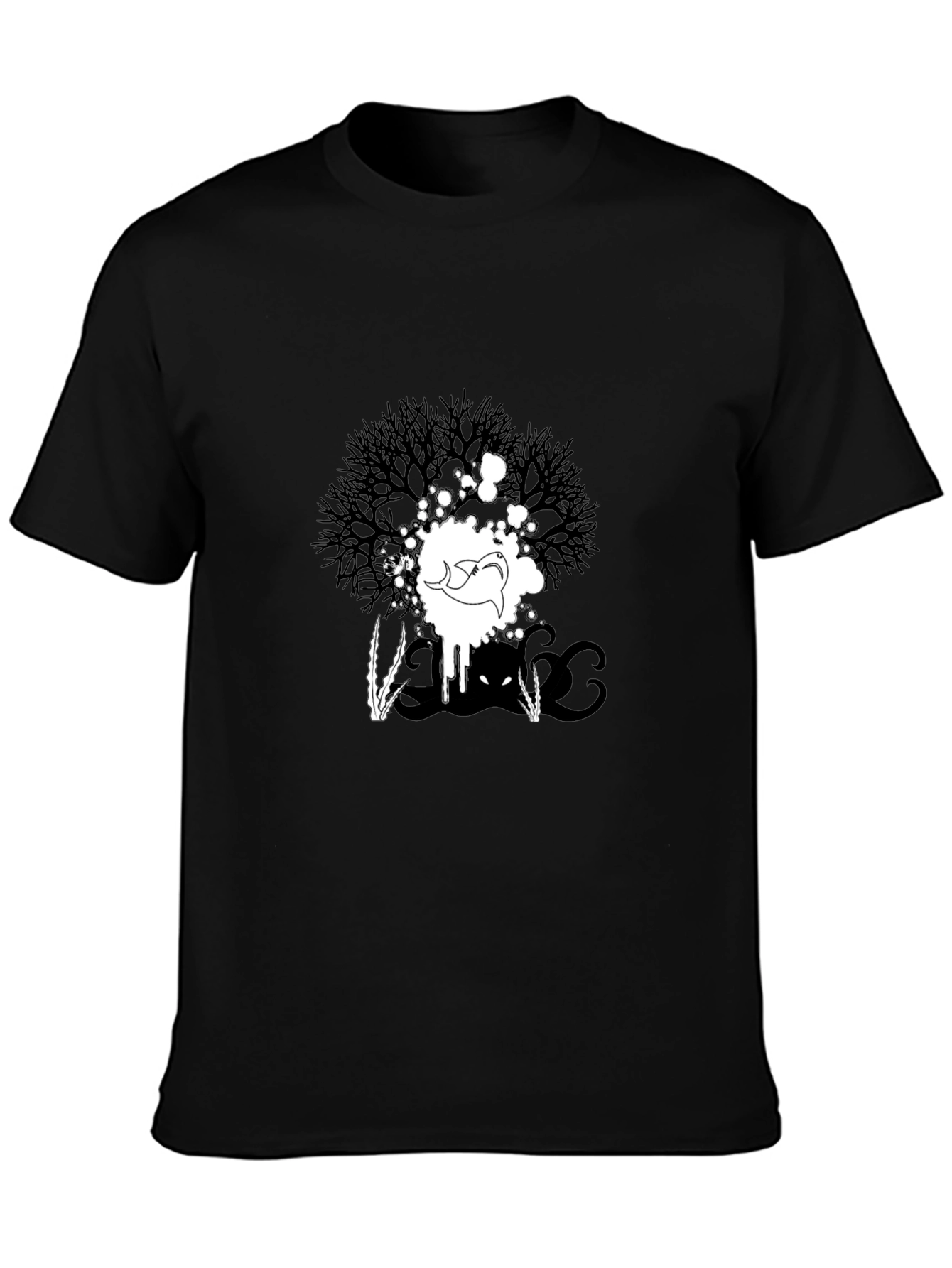 Abstract Graphic Print Tee - Black Casual T-Shirt